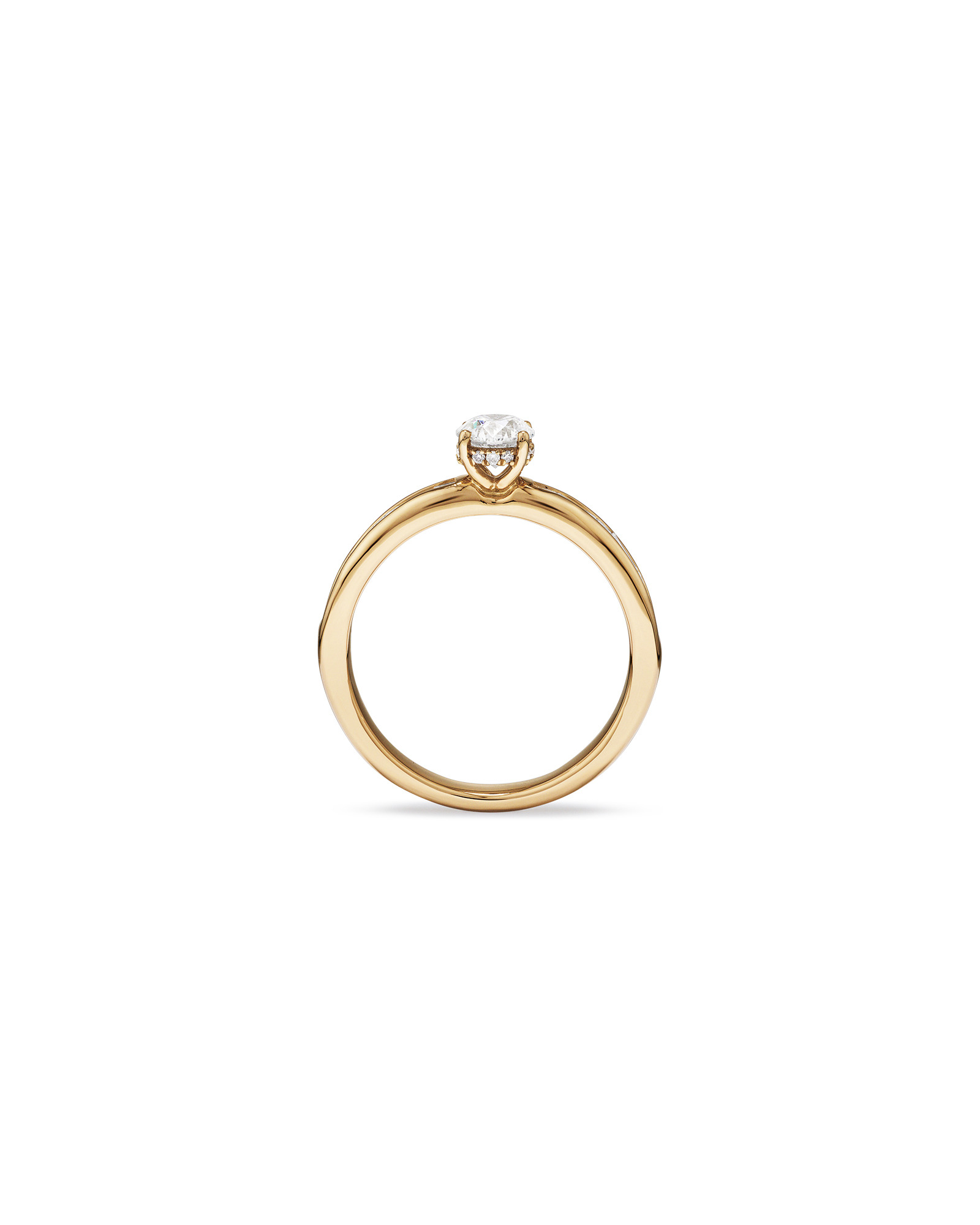Bague de Fiançailles avec Accent Latéral en Diamant Rond Brillant et Baguette 0,77 Carat TW, et Princesse avec Halo Caché en Or Jaune 14 kt