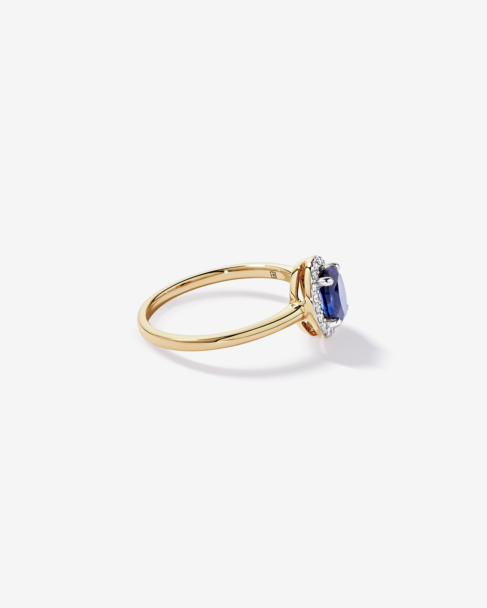 Created Sapphire & 0.10 Carat TW Laboratory-Grown Diamond Halo Ring 10kt Yellow Gold and Rhodium