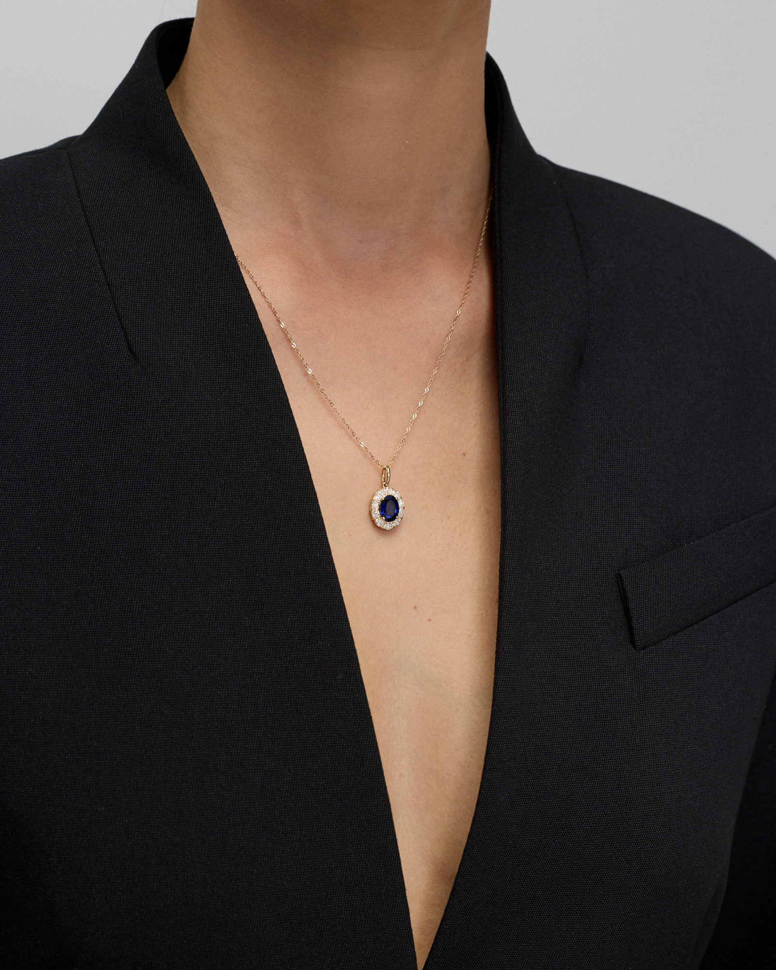 Created Sapphire & 0.47 TW Carat TW Laboratory-Grown Diamond Pendant with Chain in 10kt Gold