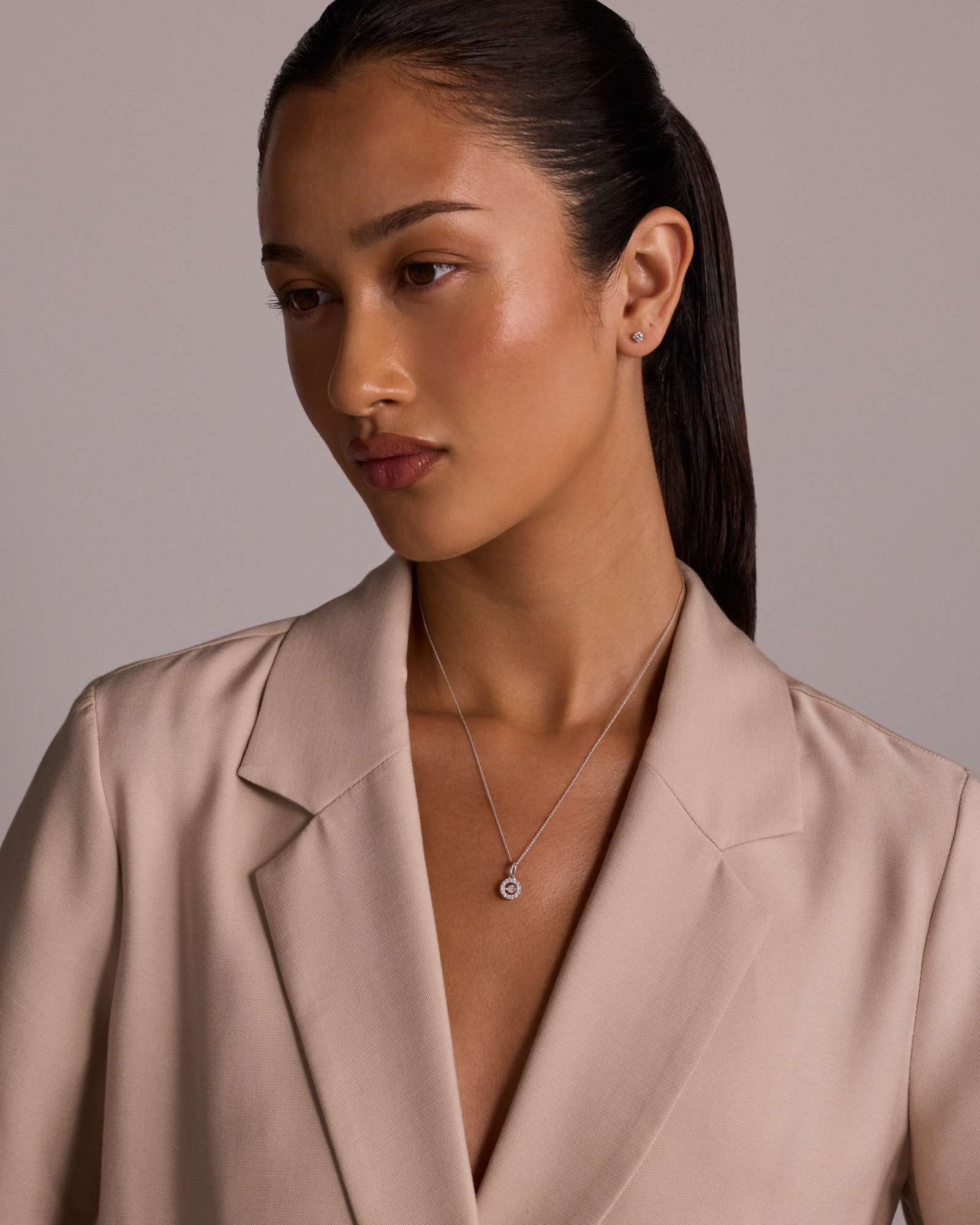 Lume Lab Round Halo Pendant and Stud Earrings Box Set with 0.63 Carat TW of Laboratory-Grown Diamonds in Sterling Silver