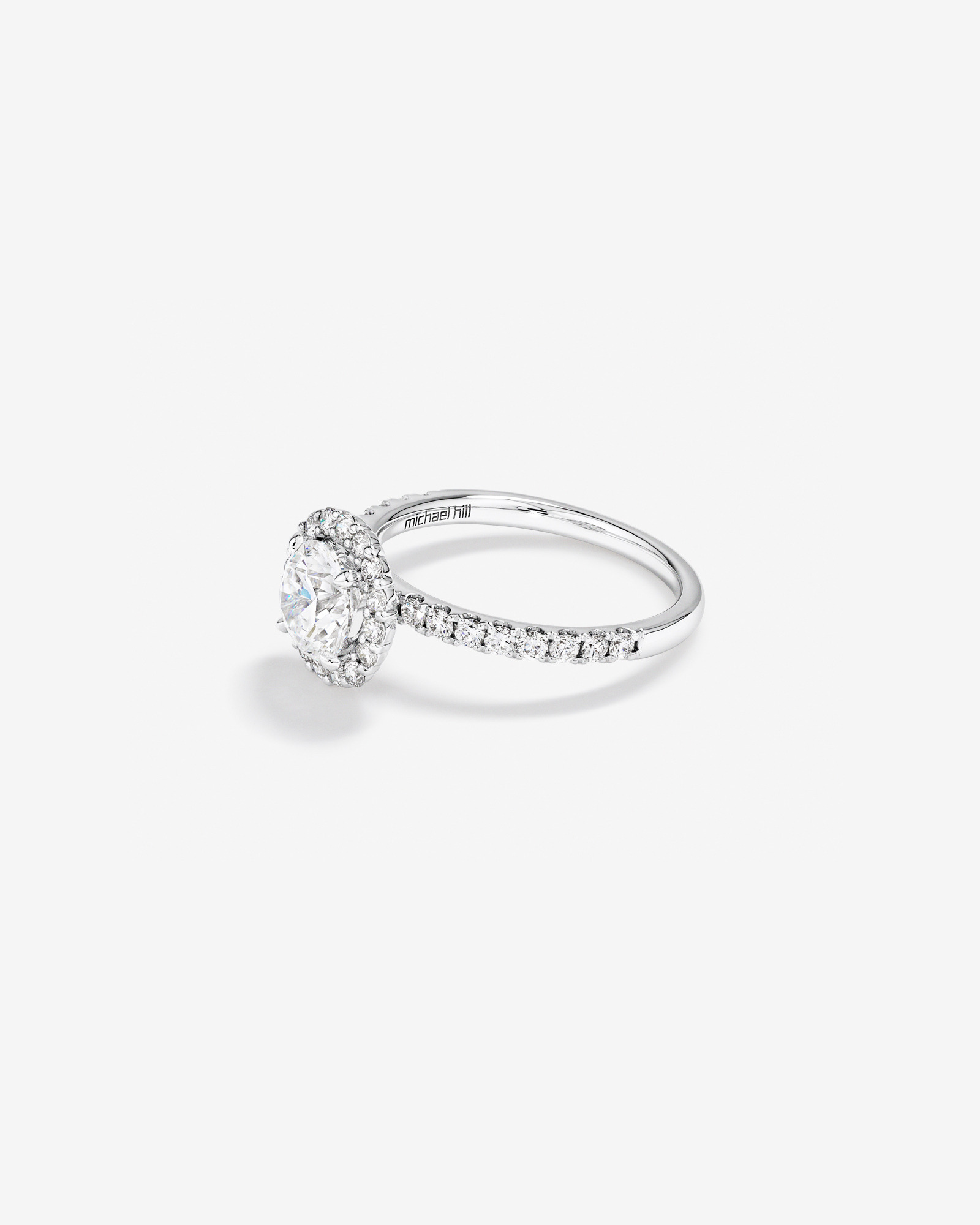 1.79 Carat TW Round Brilliant Laboratory-Grown Diamond Halo Engagemet Ring 14kt White Gold