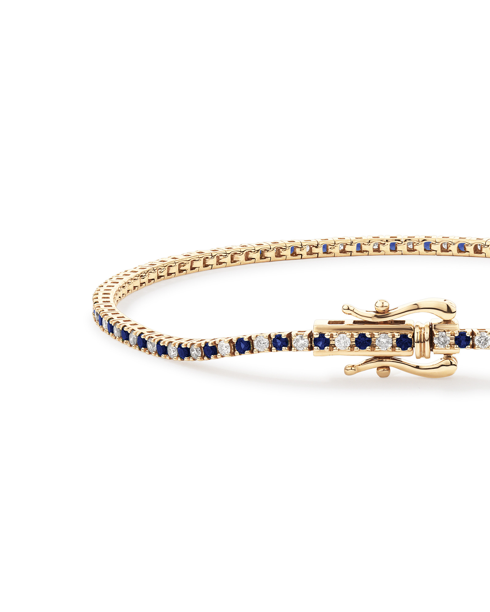 0.68 Carat TW Diamond and Created Sapphire Tennis Bracelet in 10kt Yellow Gold
