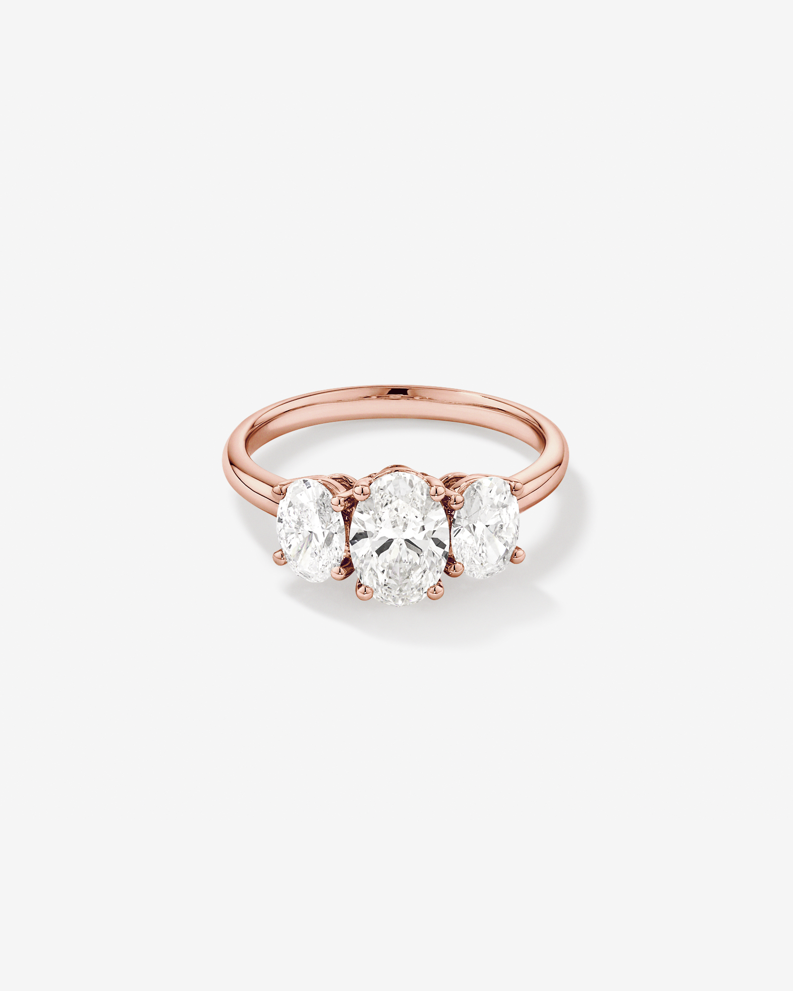 2 Carat Three Stone Oval Laboratory-Grown Diamond Engagement Ring In 14kt Rose Gold