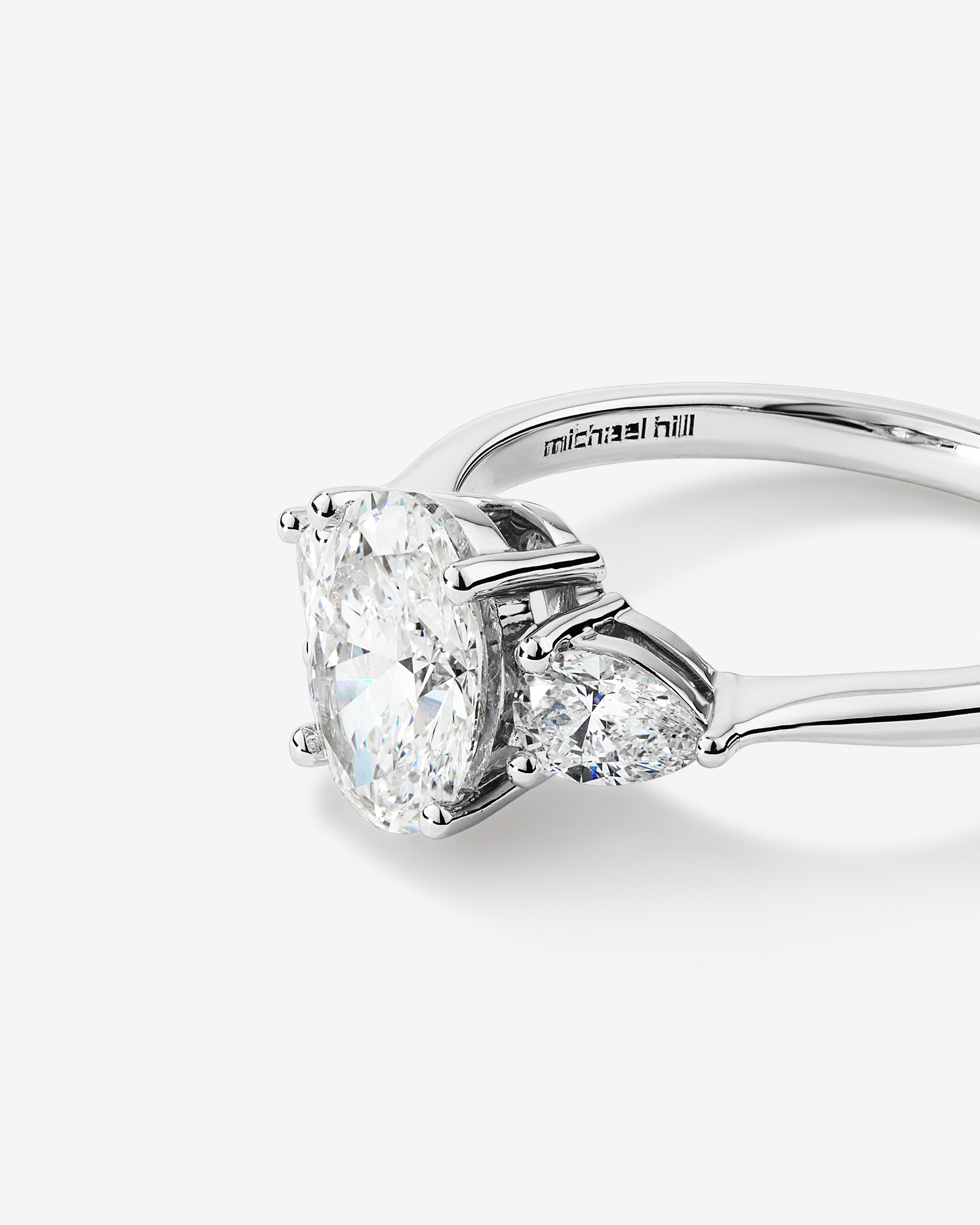 1.65 Carat TW Three Stone Oval and Pear Shaped Laboratory-Grown Diamond Engagement Ring 14kt White Gold