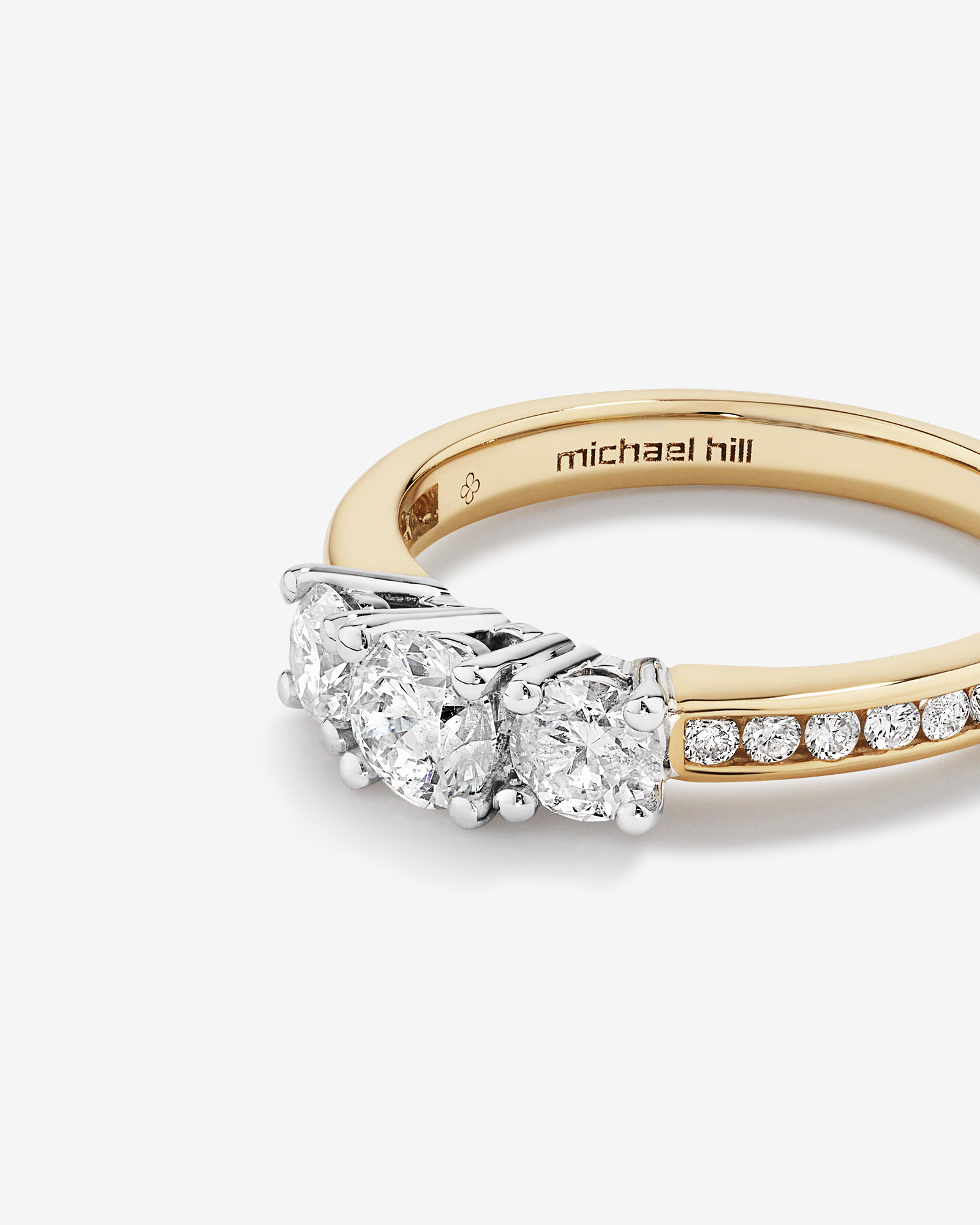 Bague de fiançailles à trois pierres en diamant taille brillant rond de 1,00 carat en or jaune et blanc 14 carats