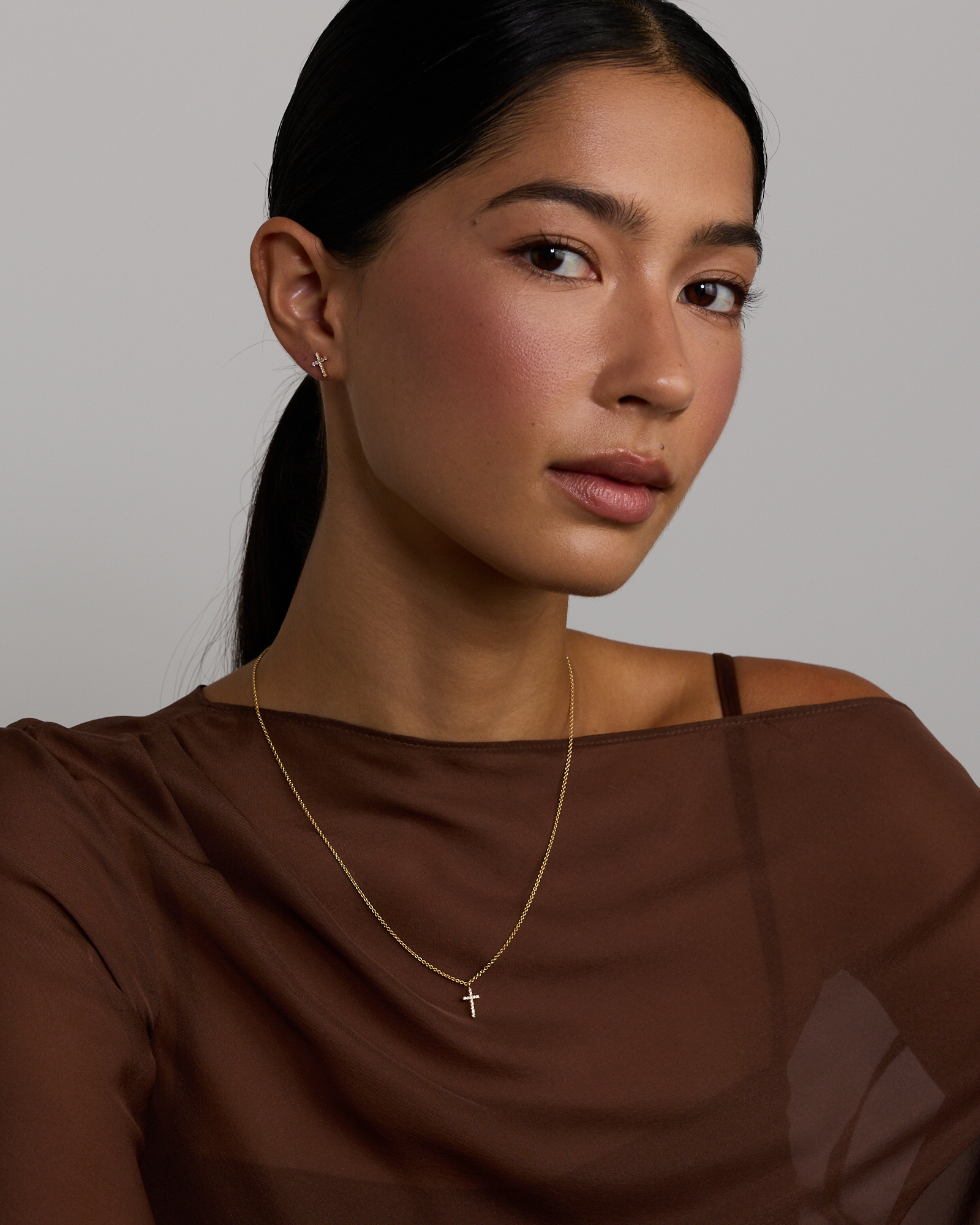 Cross Necklace and Earring Set in 18kt Vermeil with Cubic Zirconia