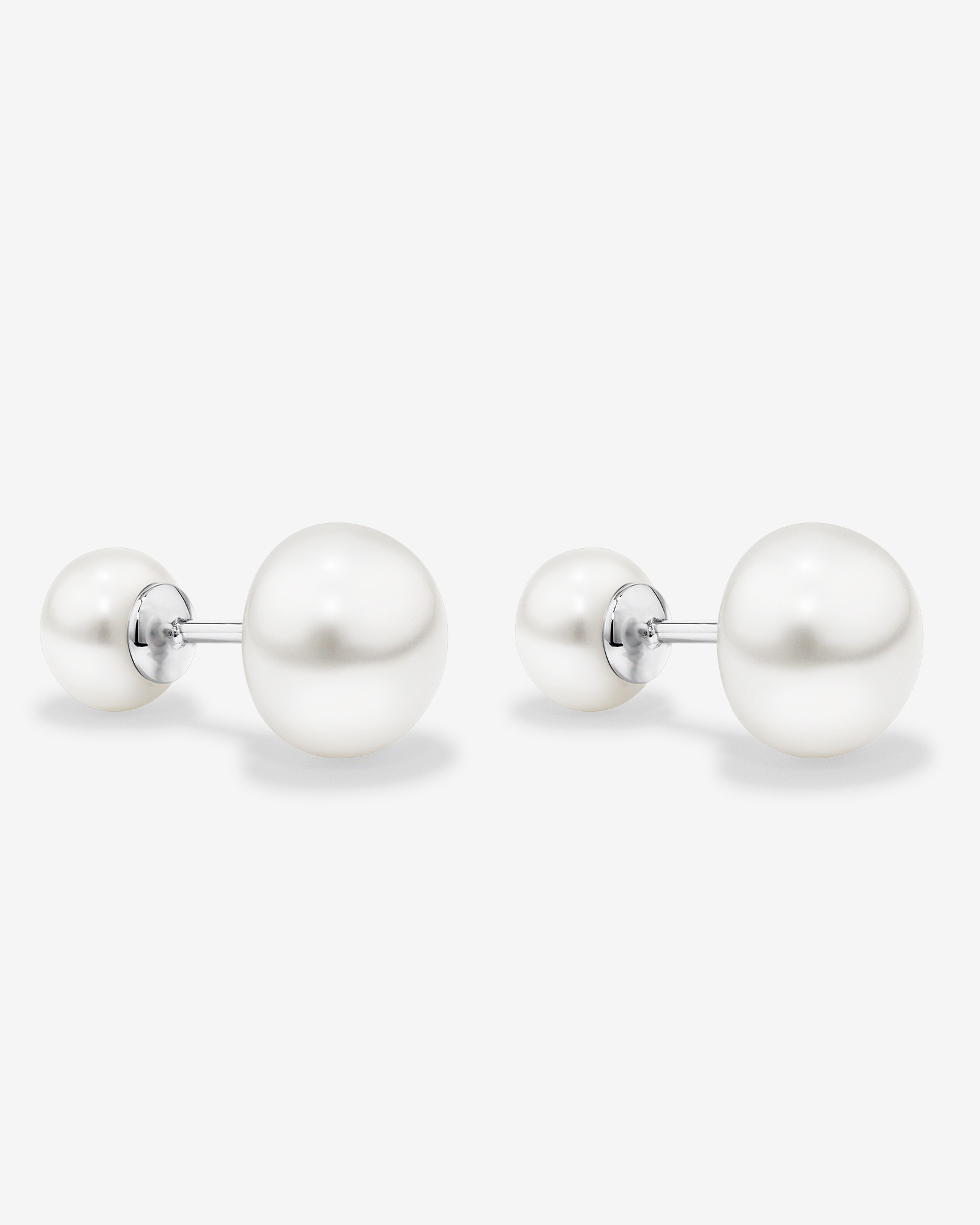 Front & Back Stud Earrings with Button Cultured Freshwater Pearls in Sterling Silver