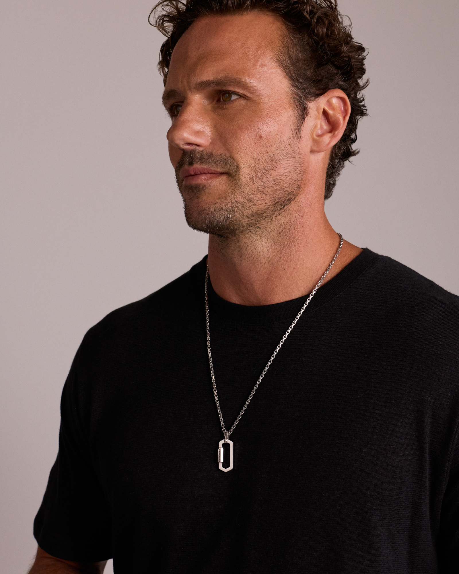 Men's Black Diamond Pendant on Heavy Cable Chain in Sterling Silver