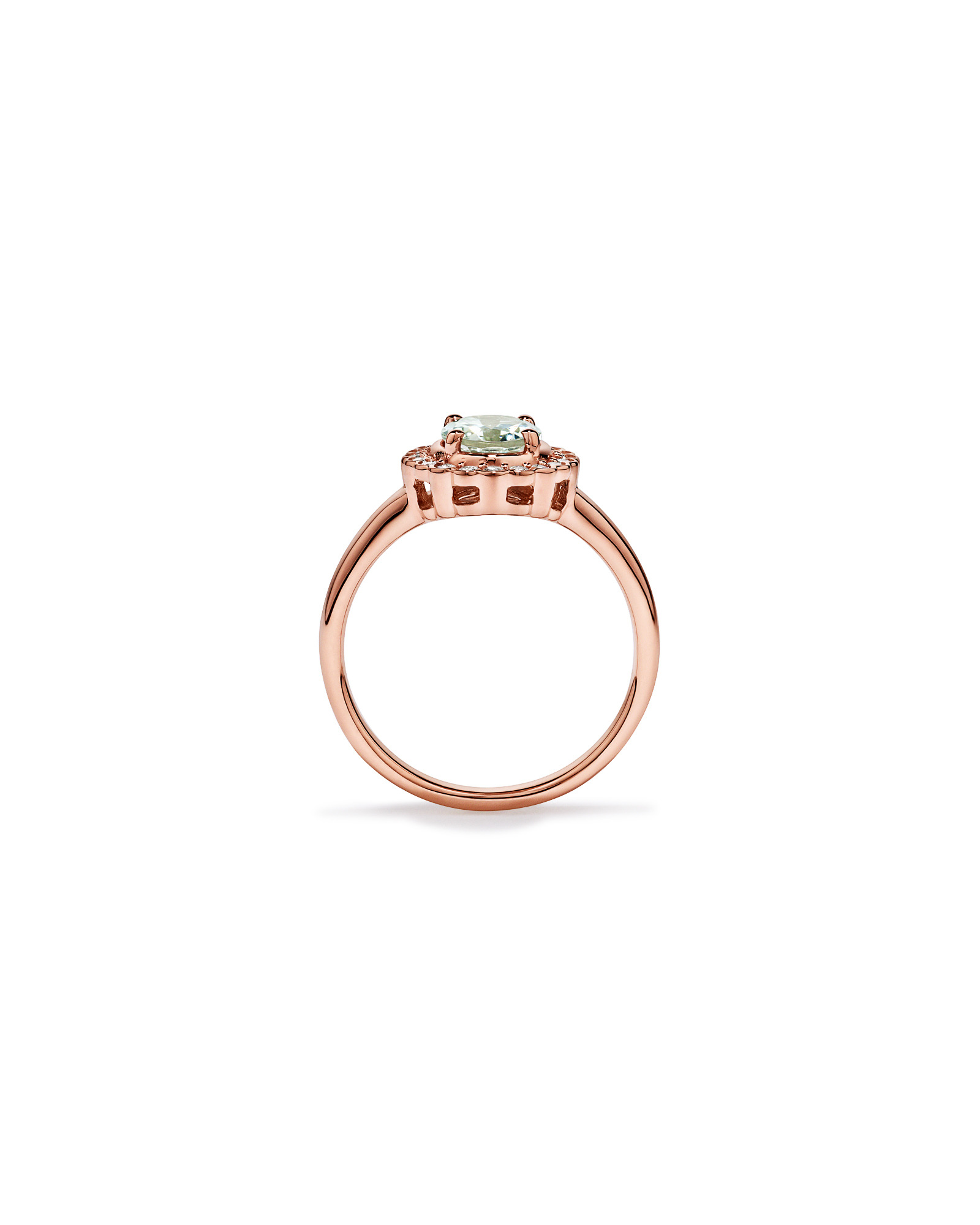 Green Amethyst & 0.20TW of Diamond Halo Ring 10kt Rose Gold