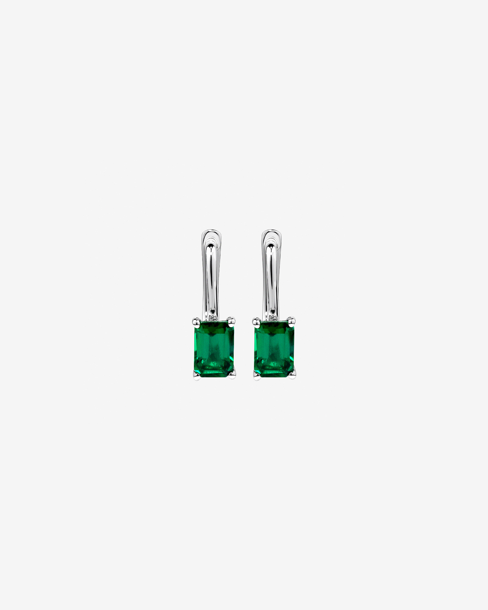 Emerald Cut Created Emerald Pendant and Drop Earring Set in Sterling Silver