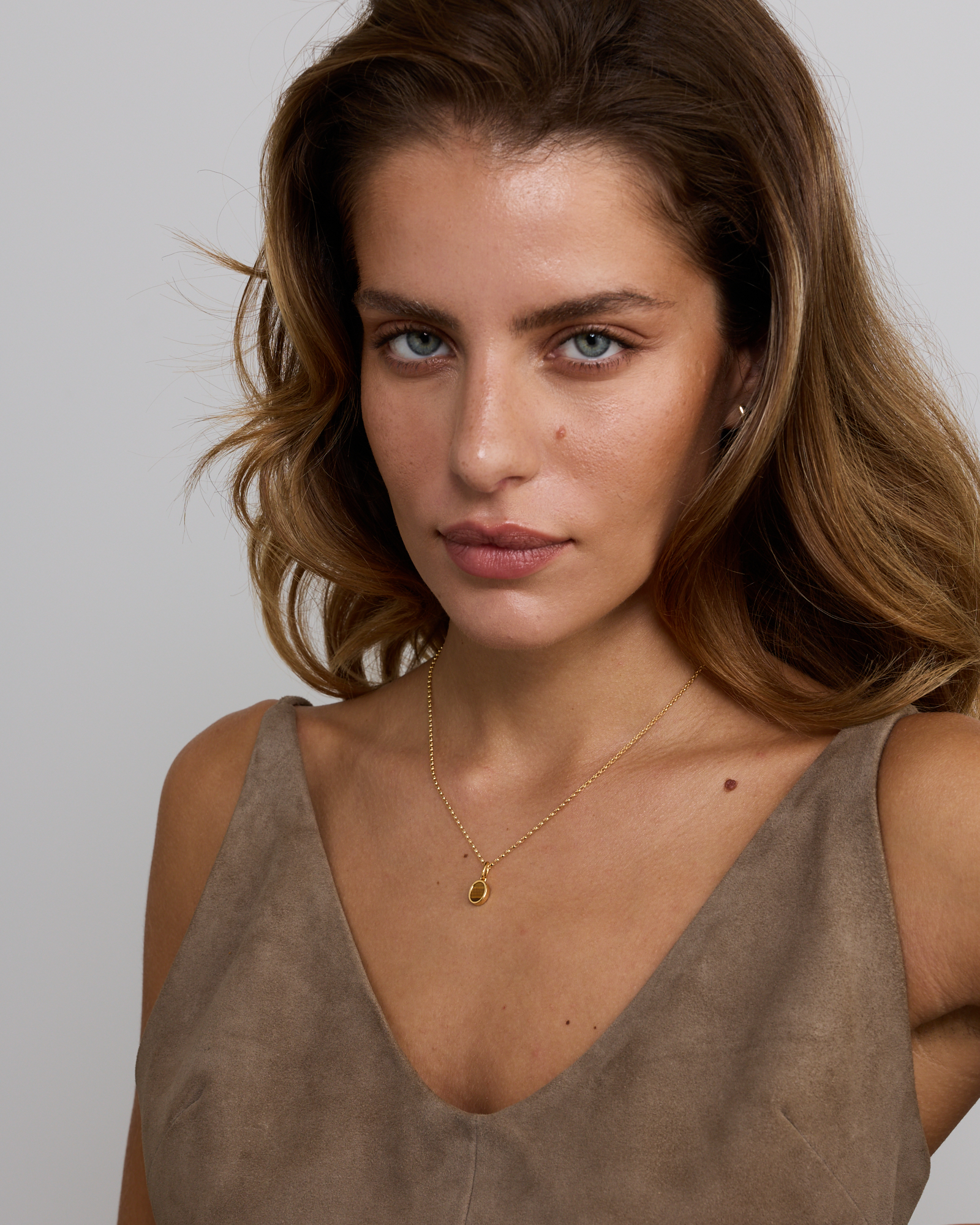 Pendentif ovale Tiger Eye en Vermeil 18 kt