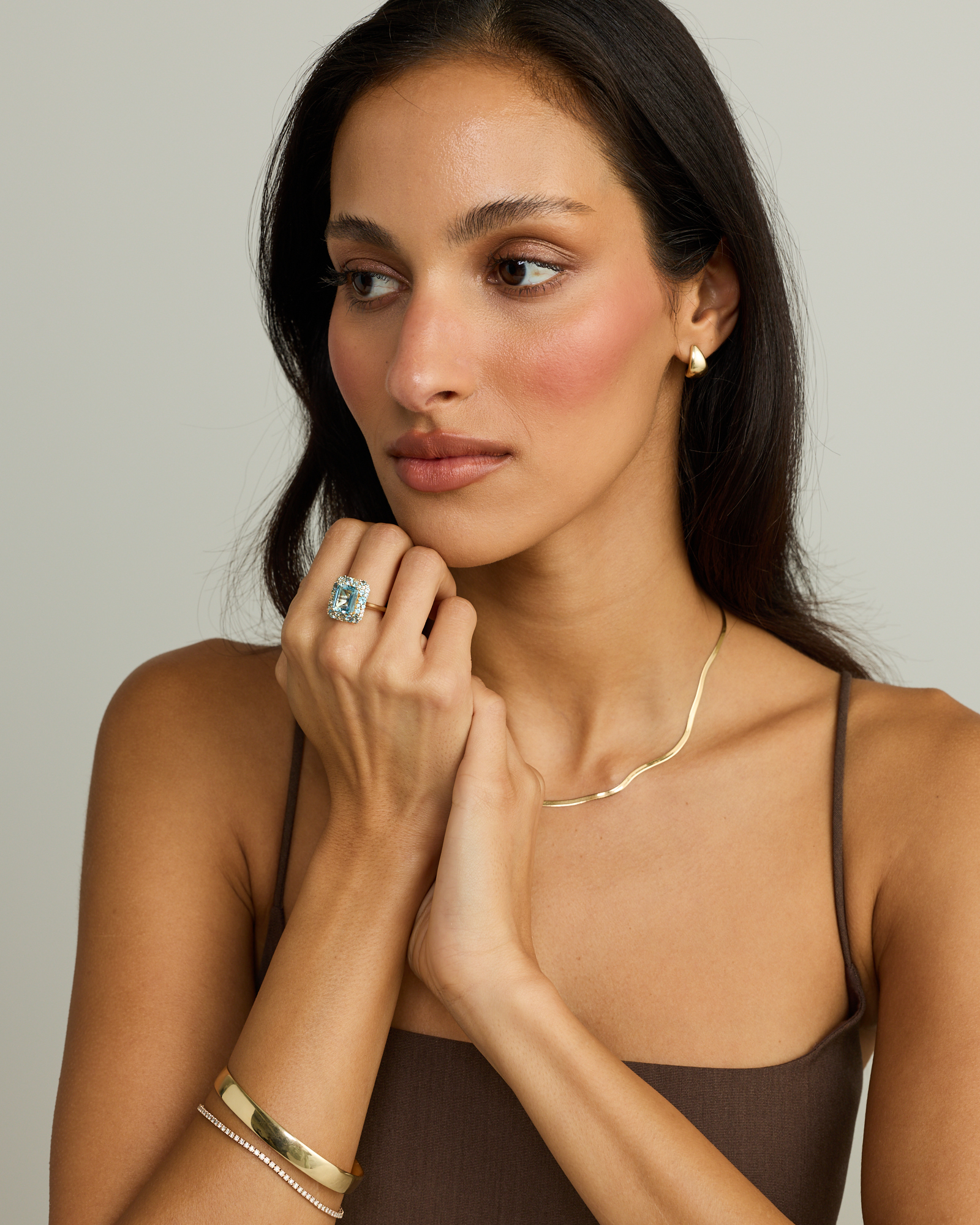 Sky Blue, London Swiss Blue & White Topaz Halo Ring 10kt Yellow Gold