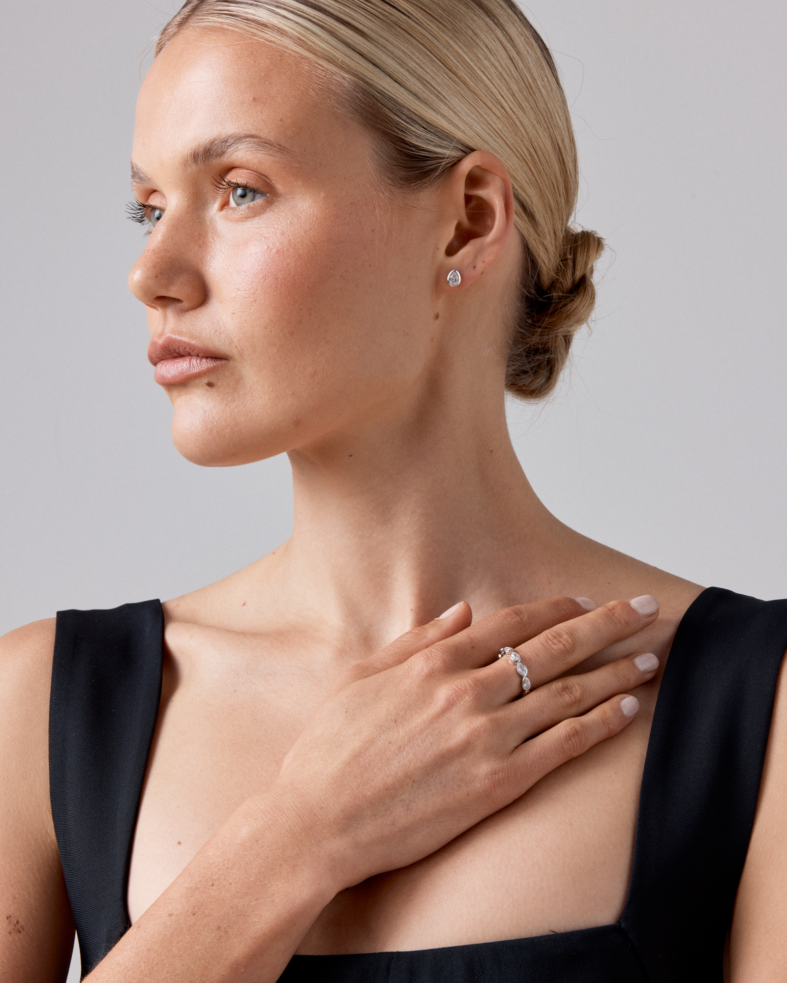 Boucles d'Oreilles Clous en Zircon Cubique en Forme de Poire, Serties en Chaton, en Argent Sterling