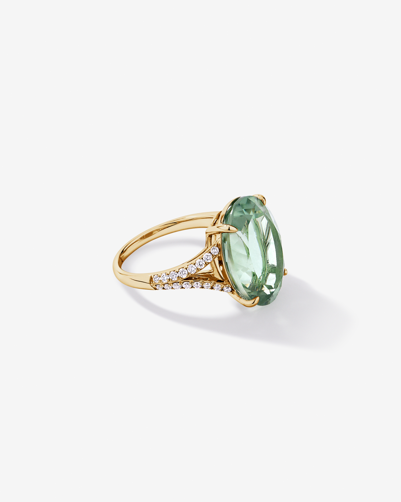 Oval Green Amethyst & 0.33 Carat TW Diamond Split Shank Ring 10kt Yellow Gold