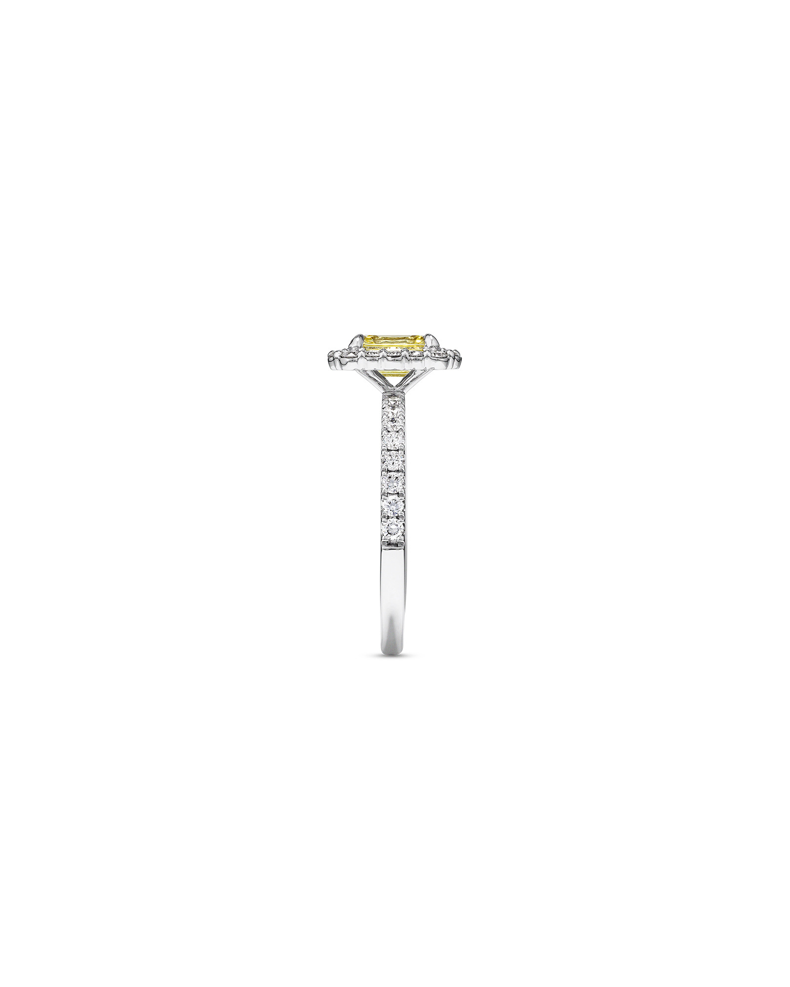 Bague de fiançailles halo en diamant jaune taillé émeraude de 1,58 carat TW, en or blanc 14 kt