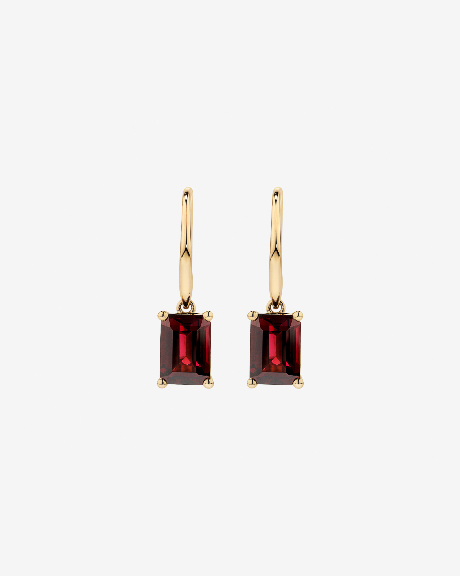 Boucles D'Oreilles Pendantes Avec Grenat Rouge Taille Émeraude En Or Jaune 10 Ct