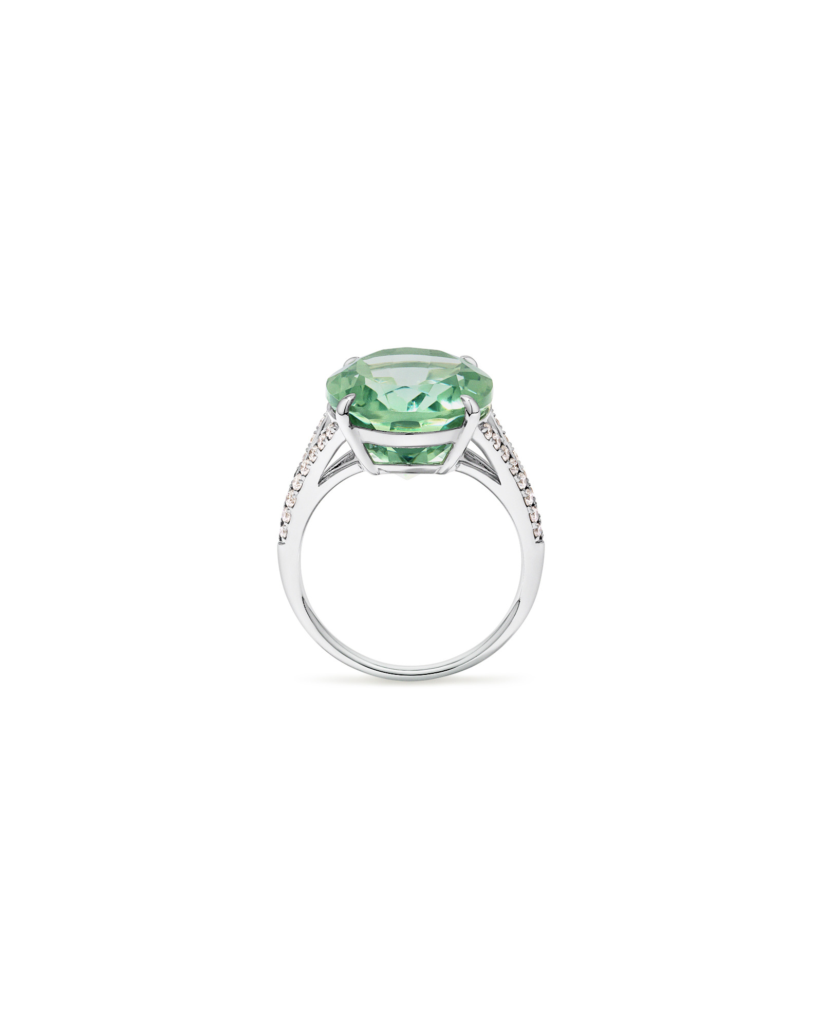 Oval Green Amethyst & 0.33 Carat TW Diamond Split Shank Ring 10kt Gold