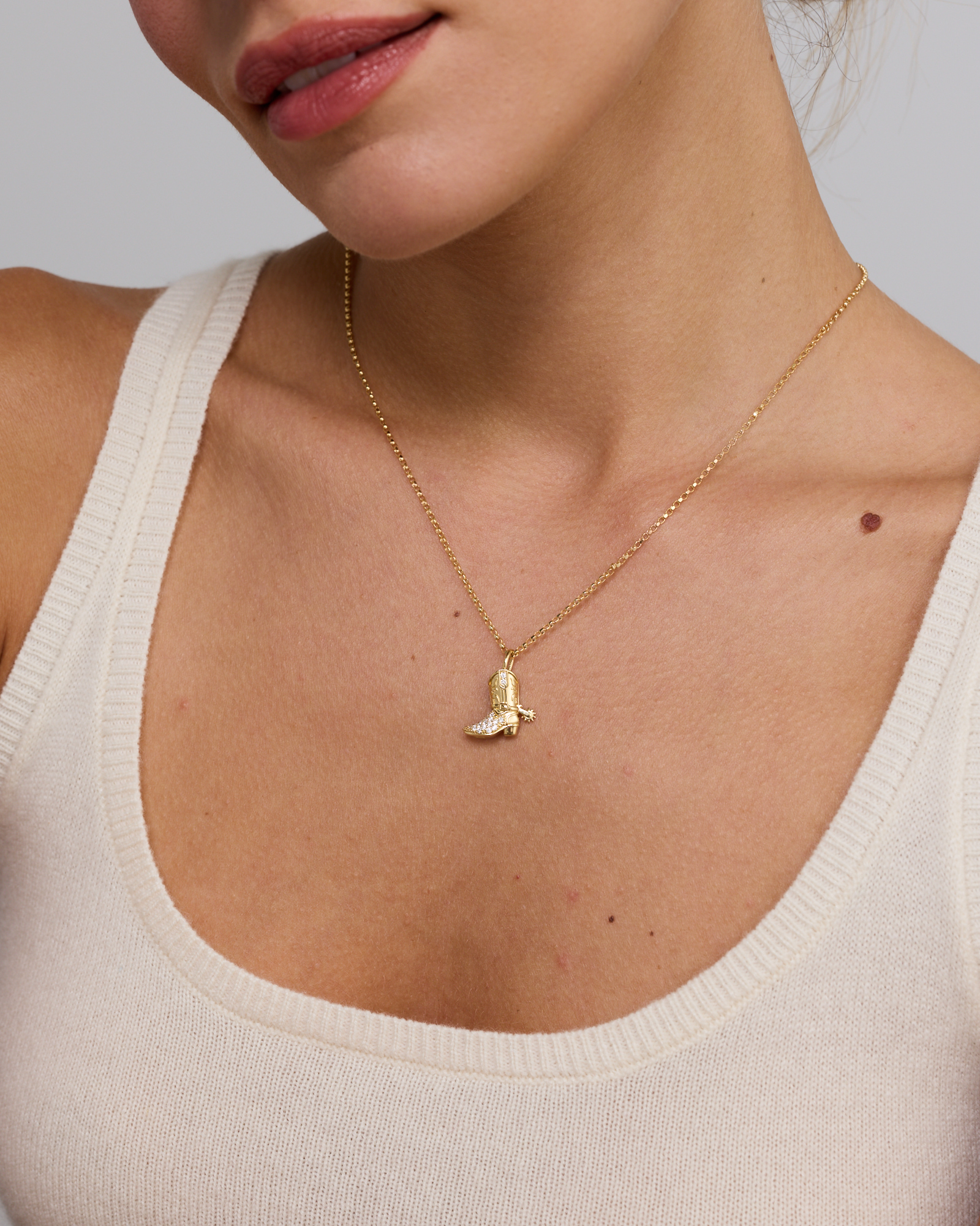 Cowboy Boot Pendant in 18KT Yellow Gold Vermeil with Cubic Zirconia