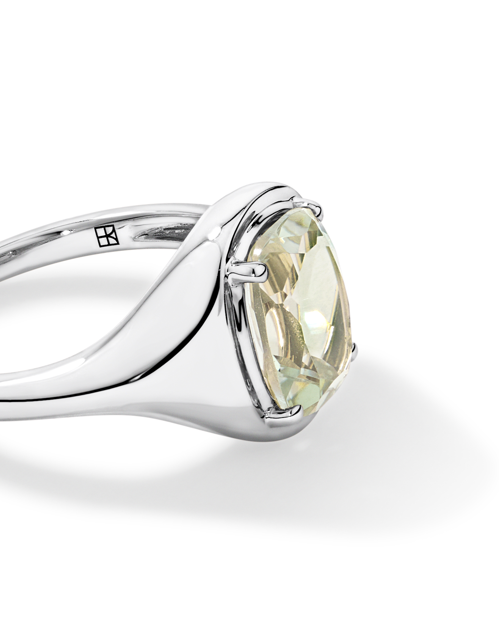Elongated Cushion Cut Green Amethyst Ring 10kt Gold