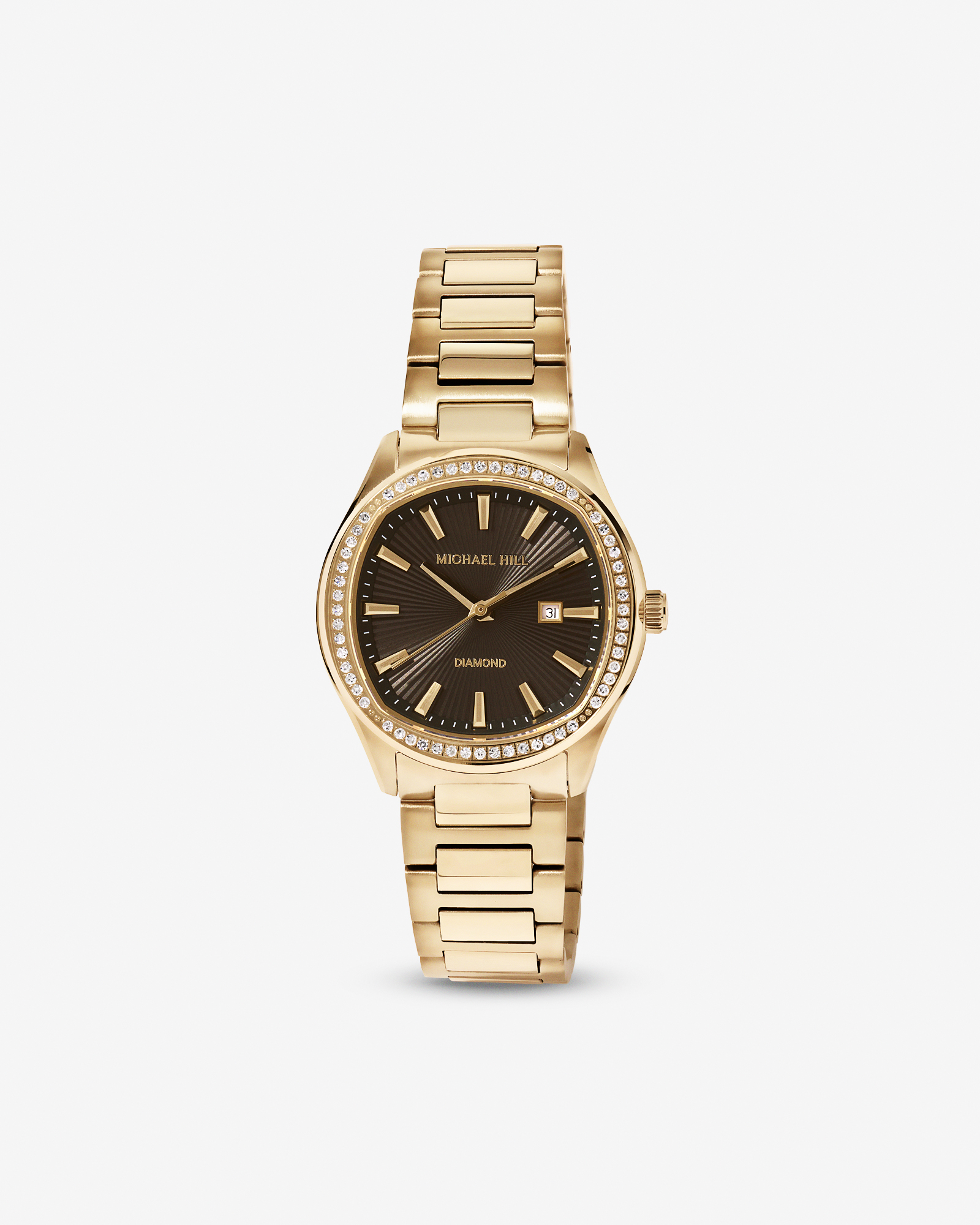 Women's Diamond Bezel Watch in Gold Tone with Black Dial