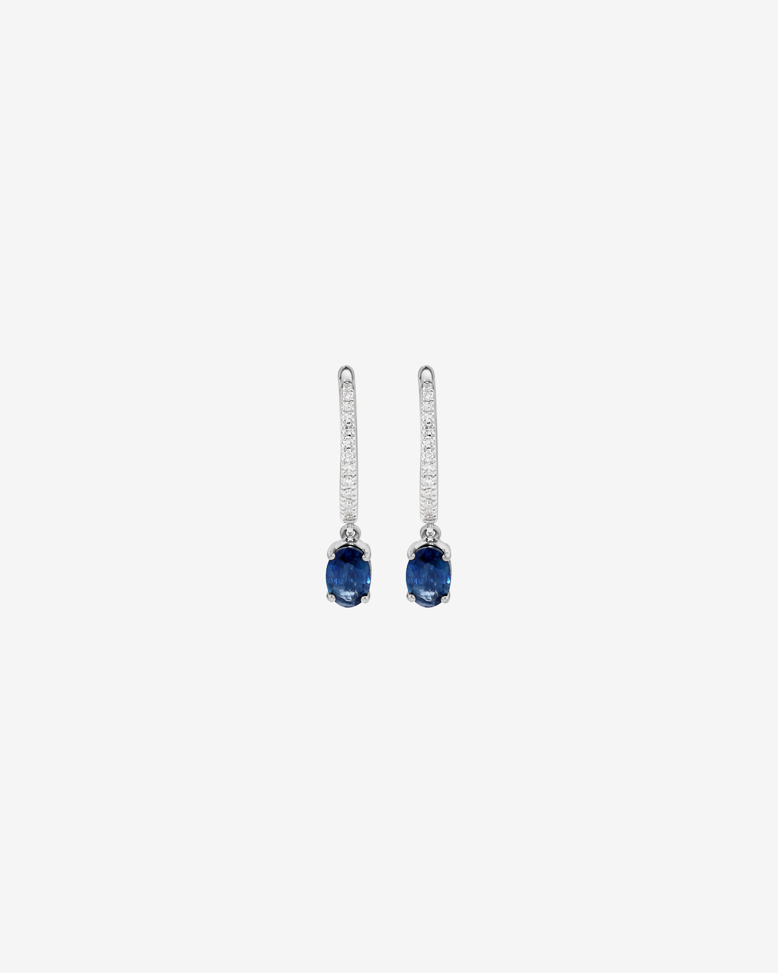 Australian Sapphire Oval Cut & 0.15 Carat TW Diamond Hoop Drop Earrings in 10kt White Gold