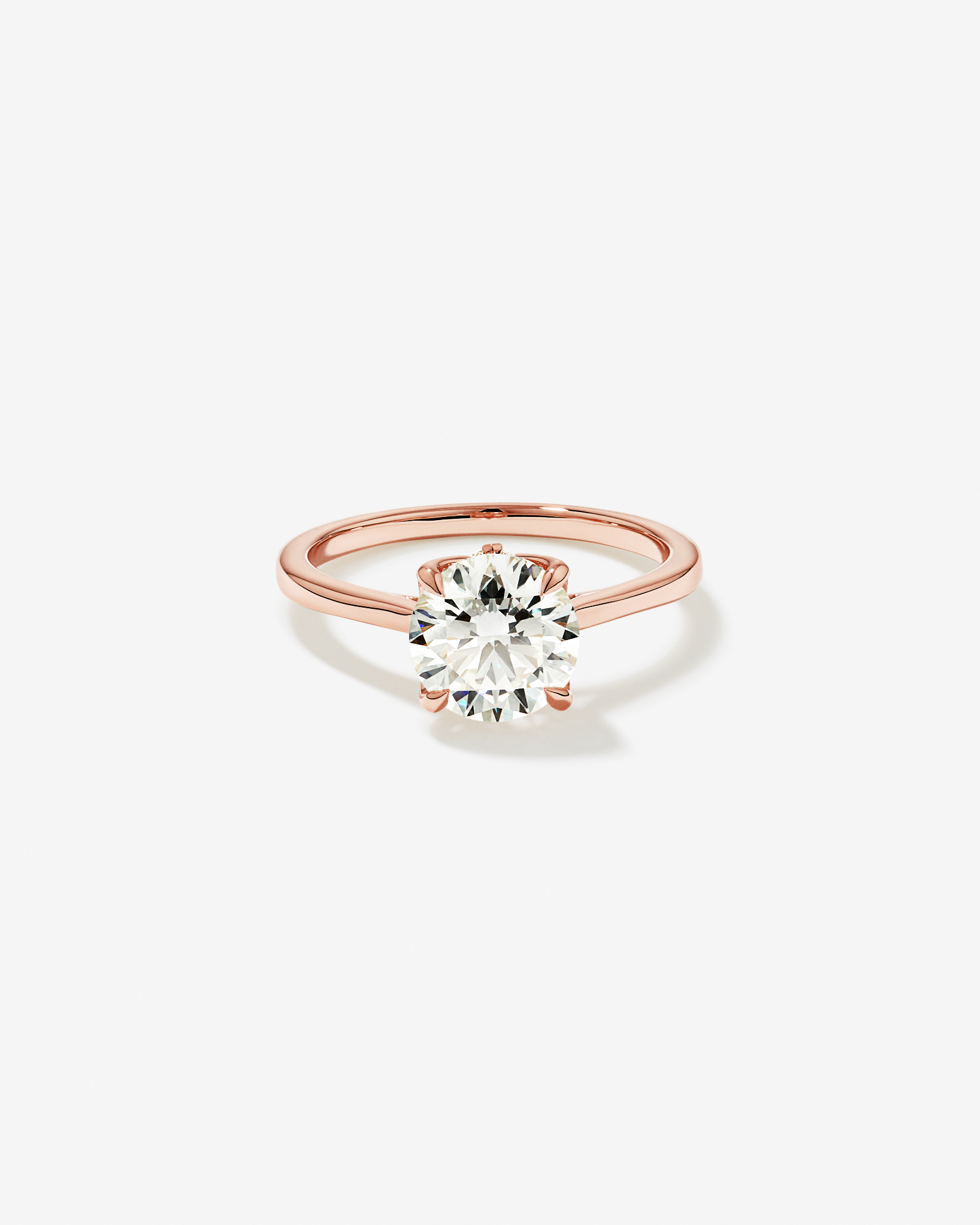 2.09 Carat TW Round Brilliant Laboratory-Grown Diamond Solitaire ring with Tulip inspired Marquise Diamonds 14kt Rose Gold