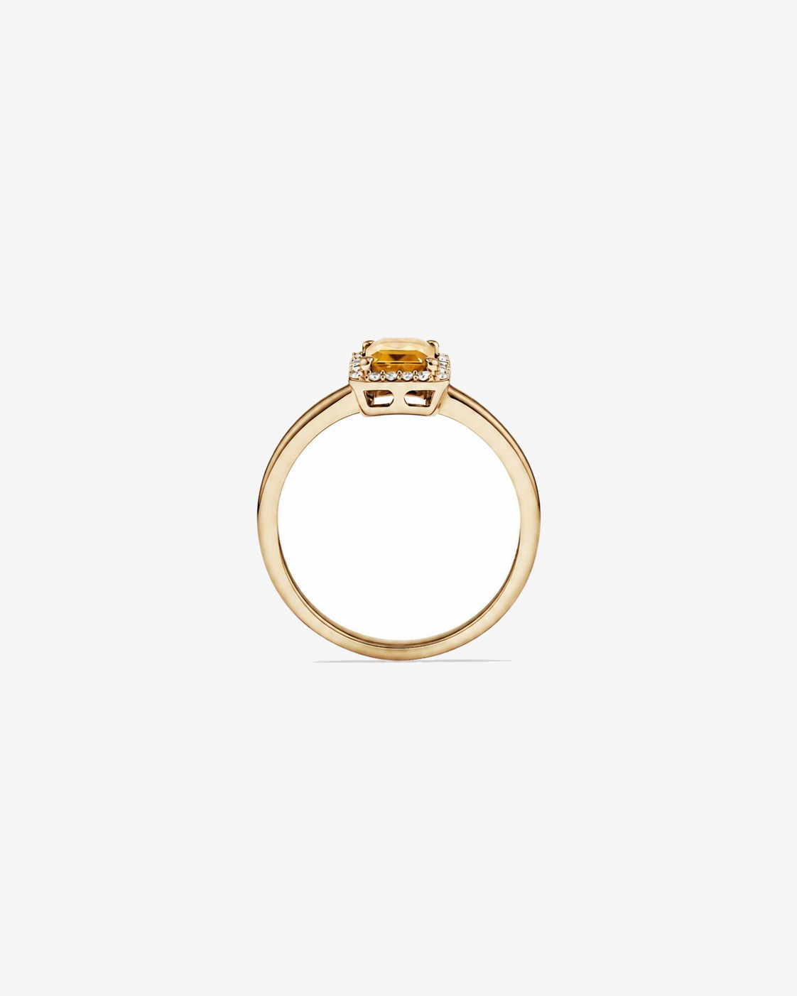 Bague en or jaune 10 carats avec citrine taille émeraude et halo de diamants