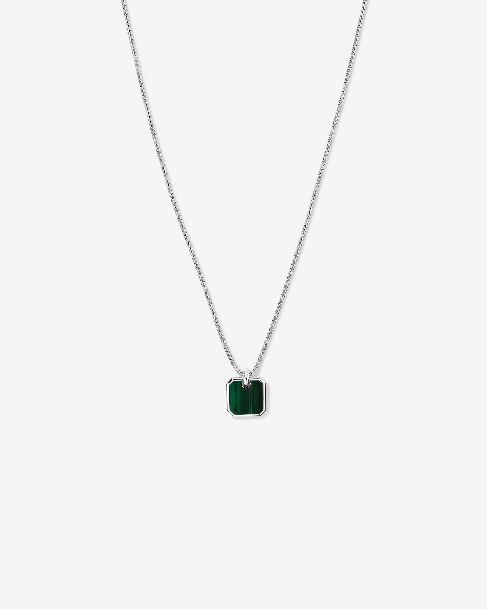 Malachite Square Pendant Necklace in Sterling Silver