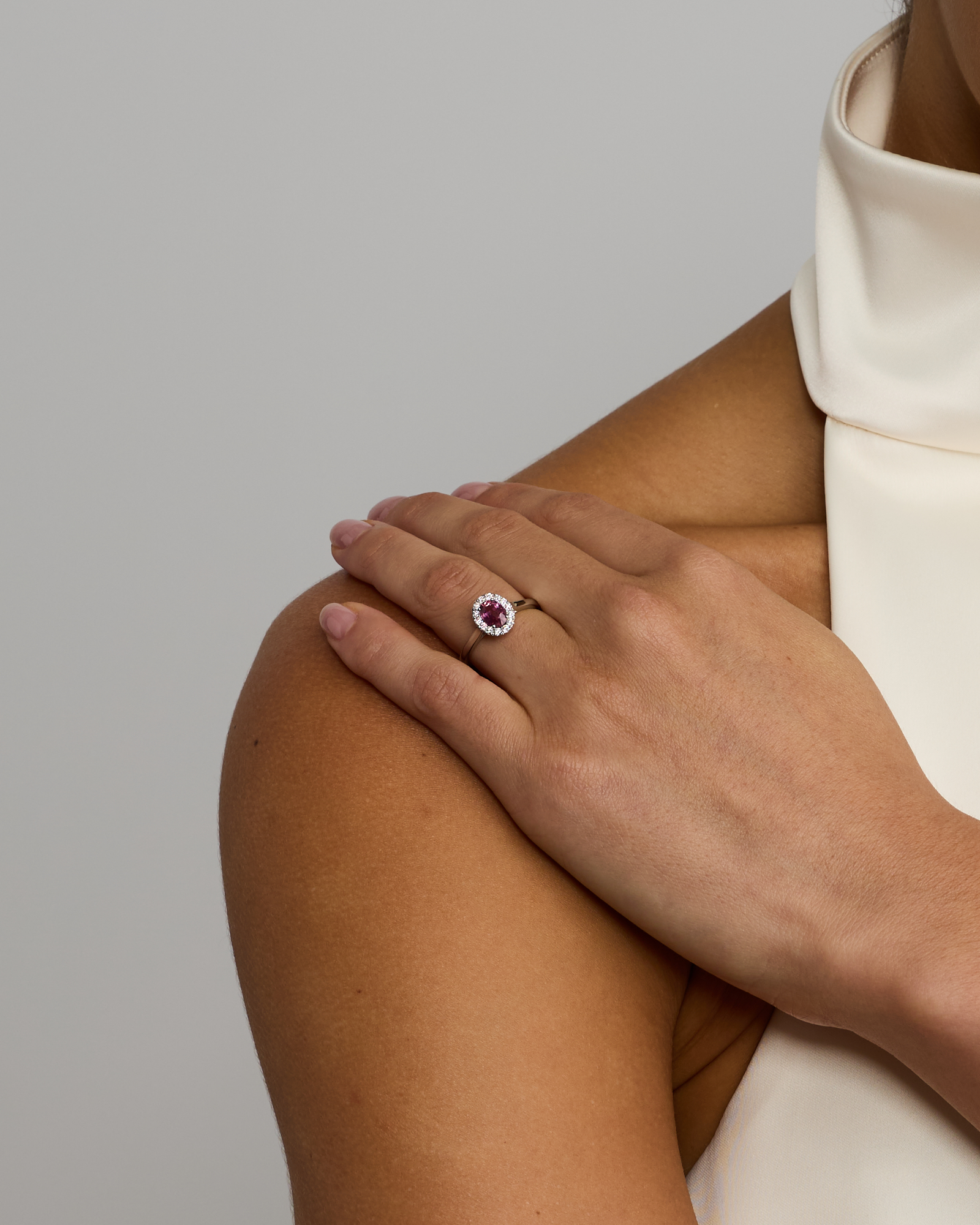 0.25 Carat TW Oval Ruby and Diamond Ring in Recycled Platinum