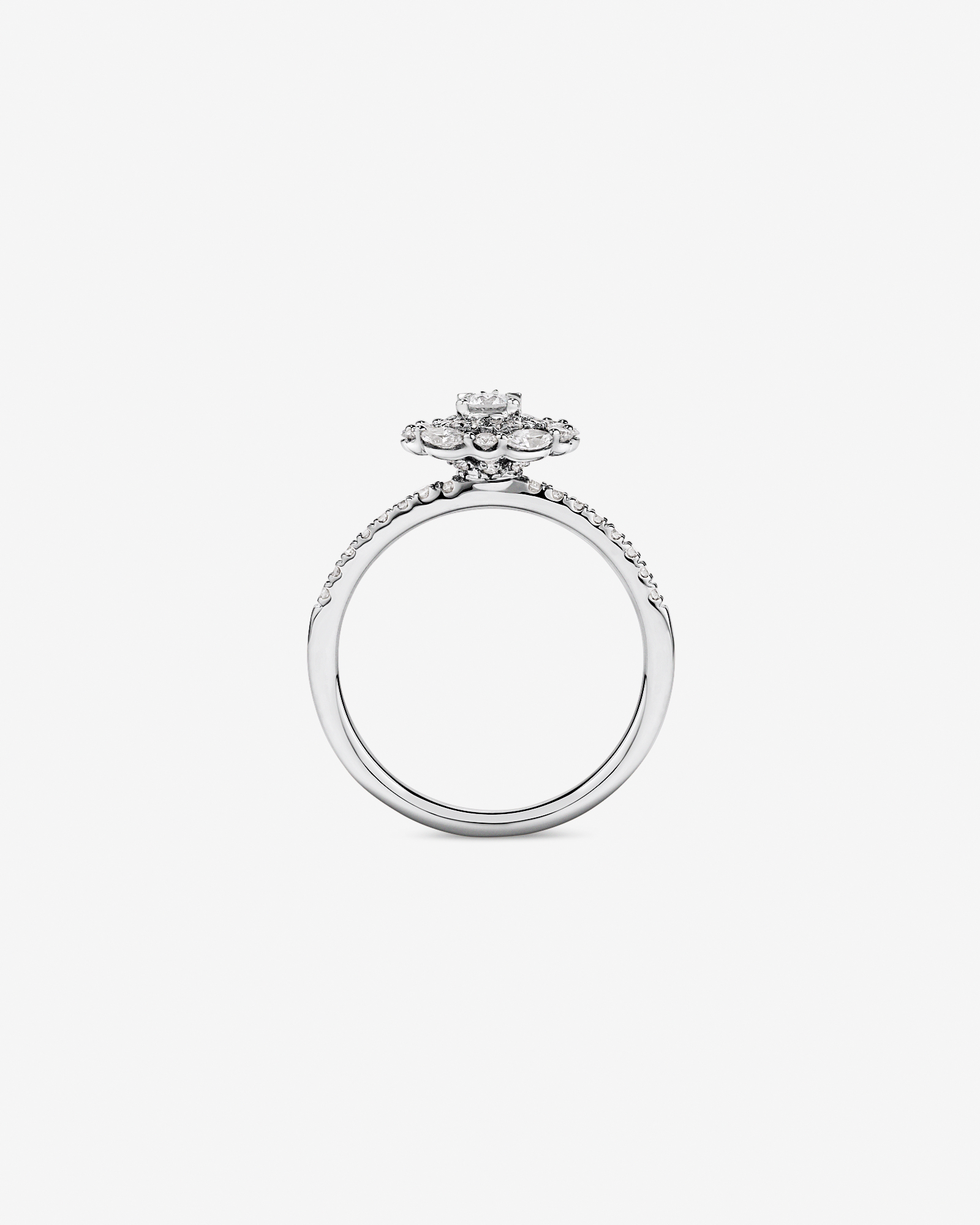 0.62 Carat TW Round Brilliant and Marquise Double Halo Cluster Diamond Ring 14kt White Gold