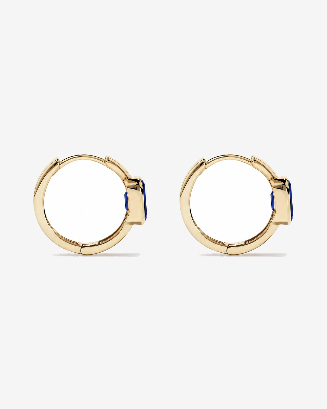 Created Sapphire Bezel Huggie Earrings in 10kt Yellow Gold