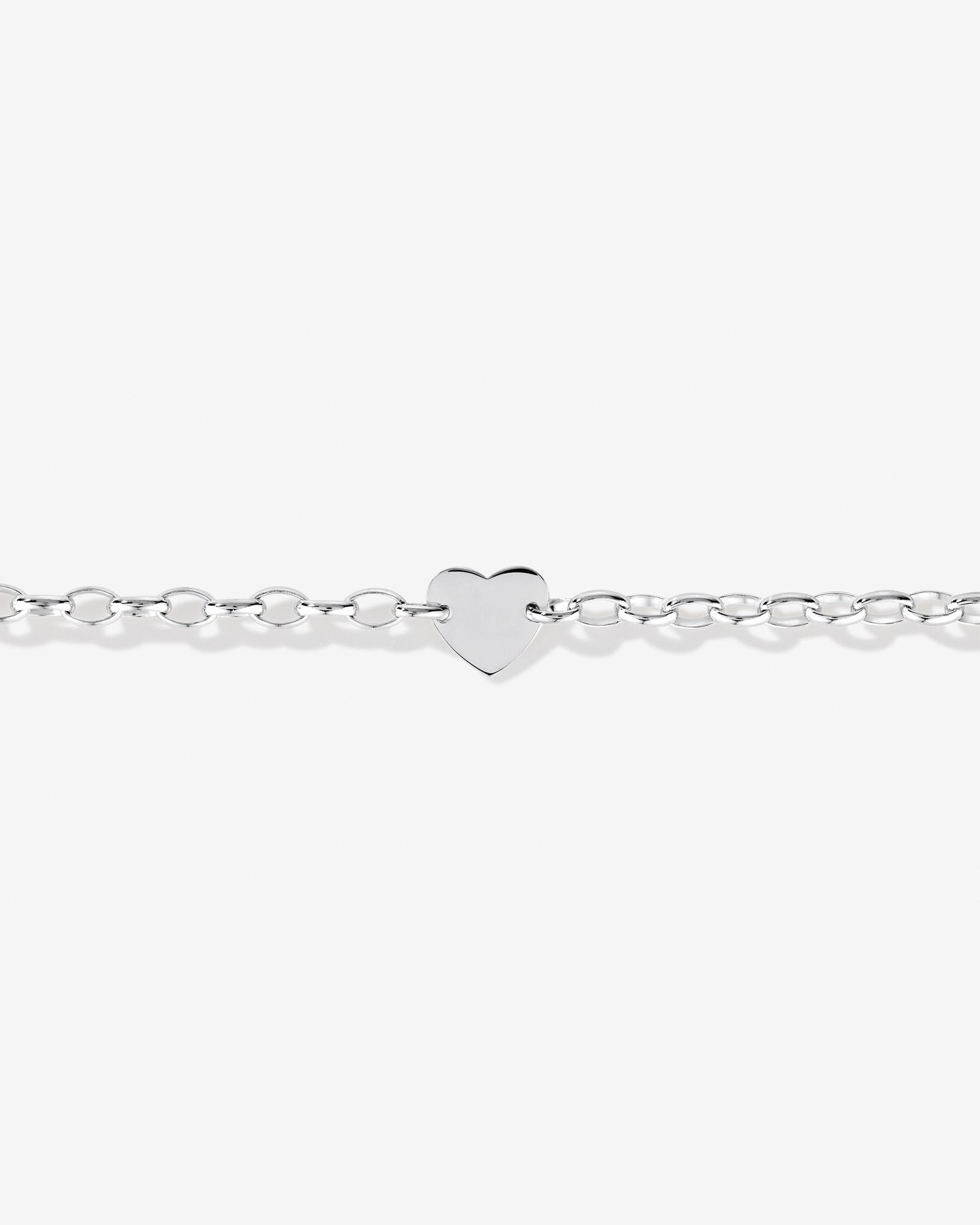 Heart Disc Oval Belcher Bracelet in Sterling Silver