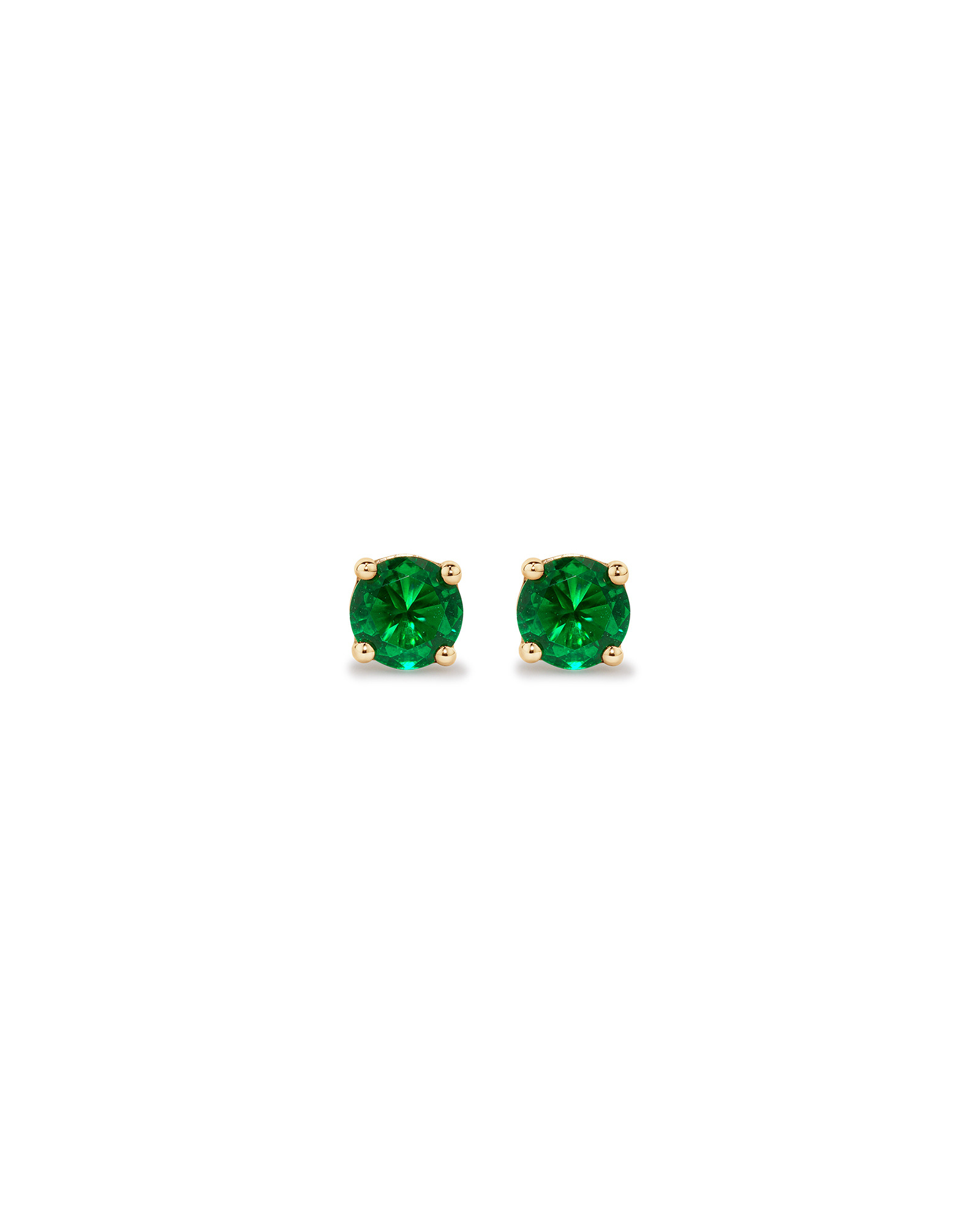 Stud Earrings with Green Created Emerald in 10kt Yellow Gold