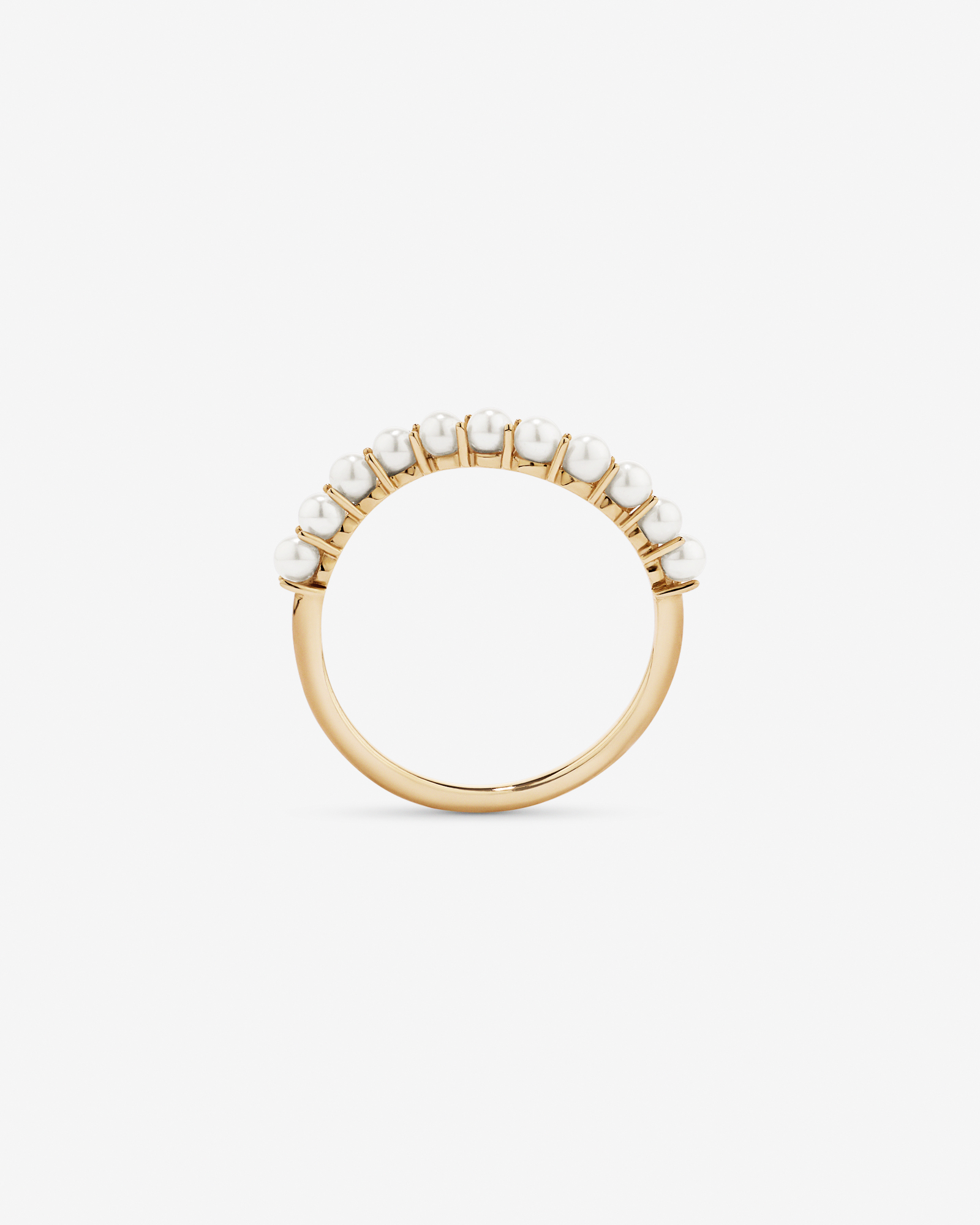 Cultured Freshwater Pearl Wave Band Ring 10kt Yellow Gold