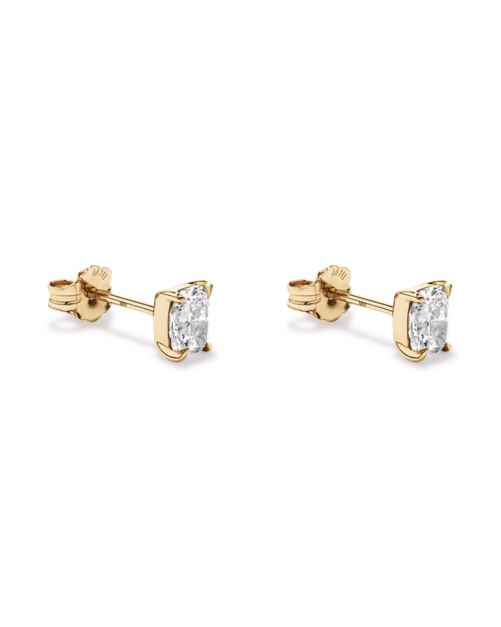 Boucles d’oreilles en coussin en diamant cultivées en laboratoire de 1,00 carat en or jaune 10 carats