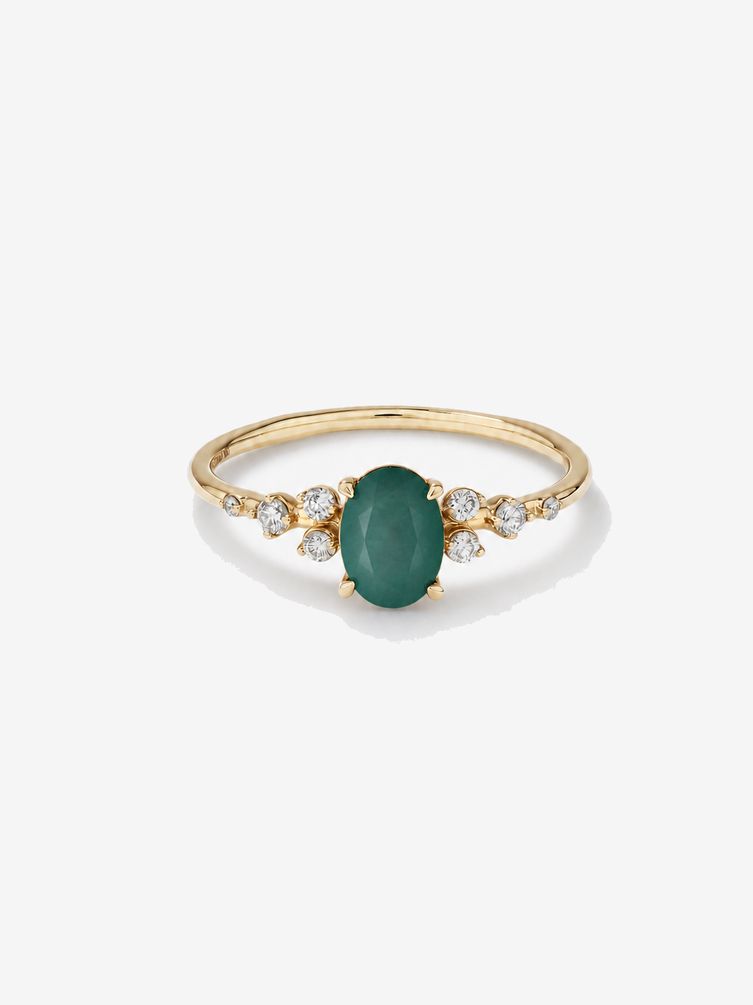 Emerald and 0.12 Carat TW Diamond Ring 10kt Yellow Gold
