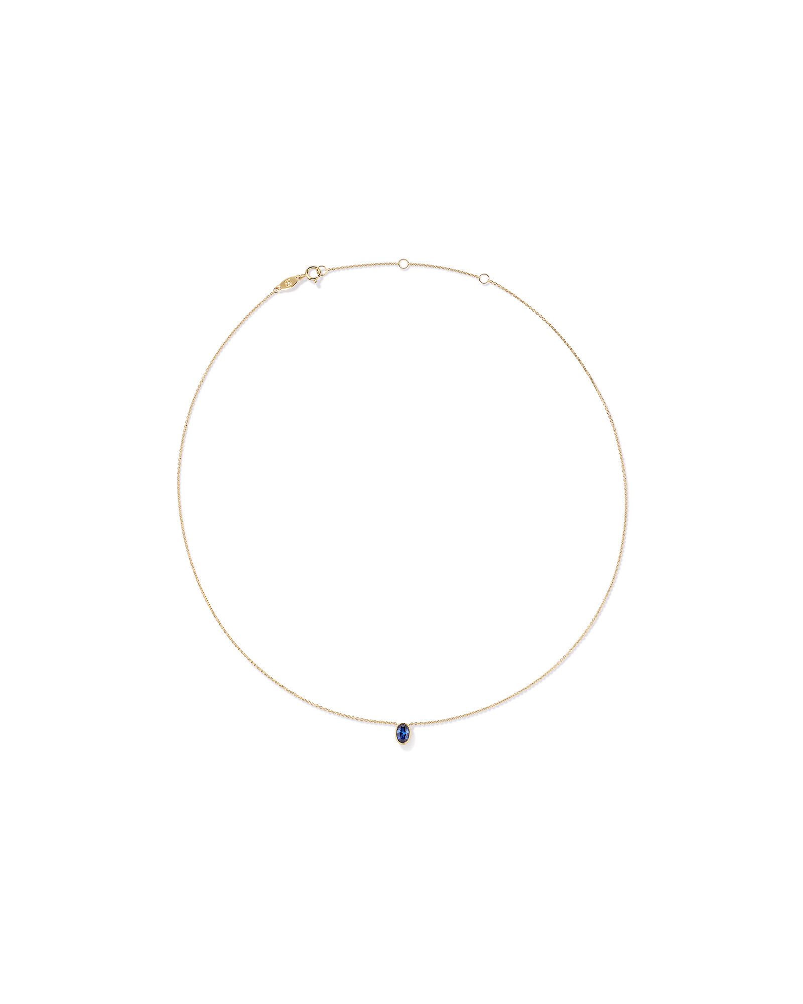 Oval Blue Created Sapphire Bezel Necklace in 10kt Yellow Gold