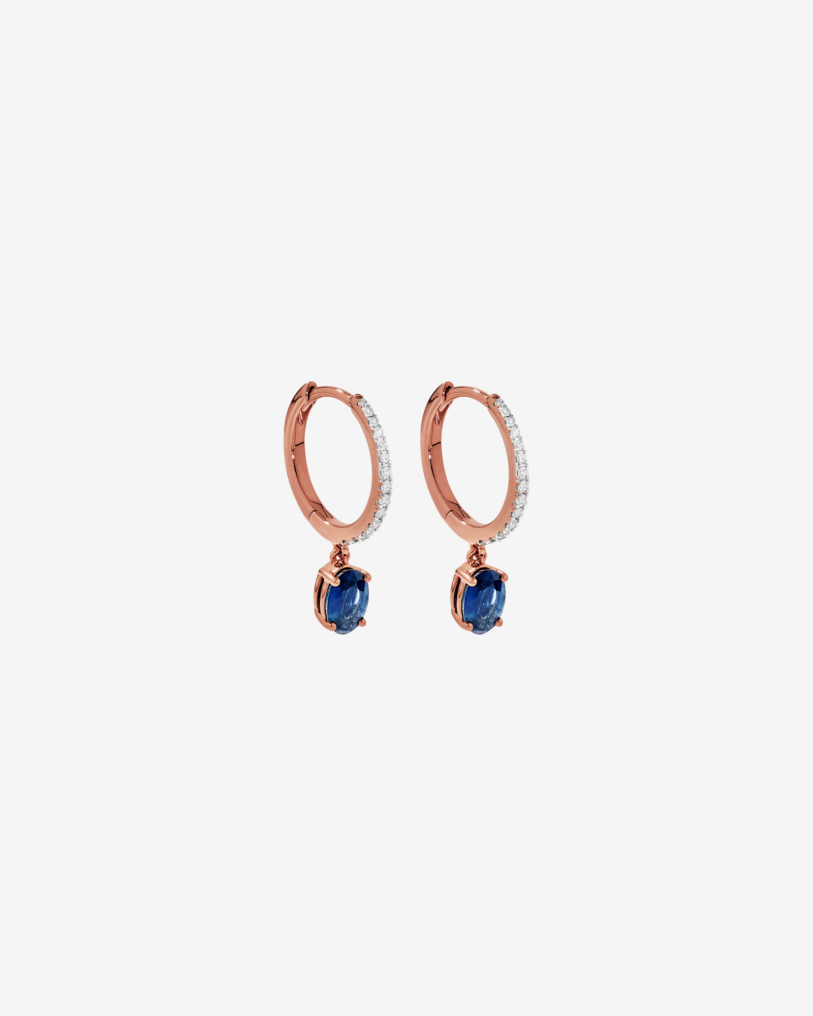 Australian Sapphire Oval Cut & 0.15 Carat TW Diamond Hoop Drop Earrings in 10kt Rose Gold witn Rhodium
