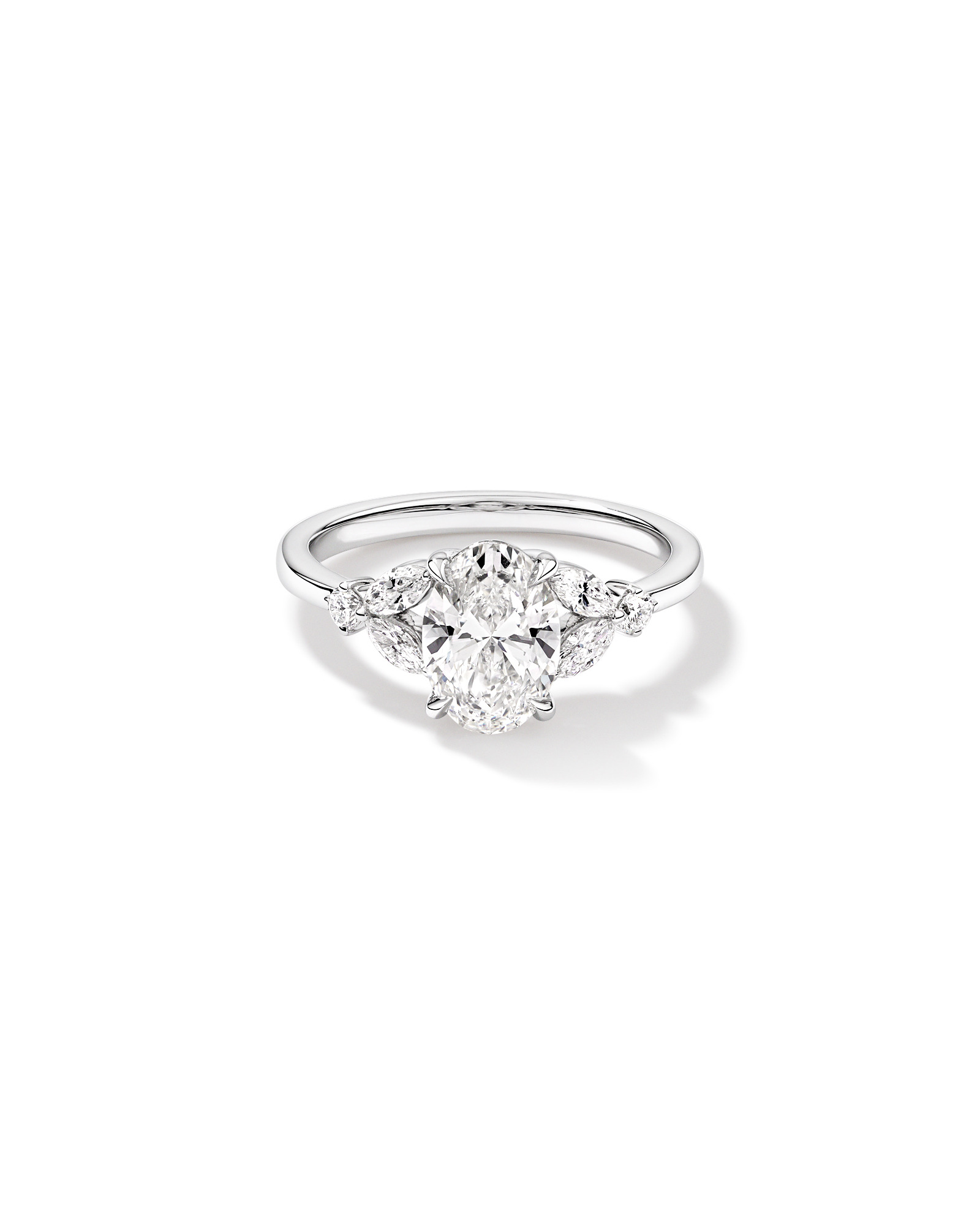 1.73 Carat TW Oval Cut Laboratory-Grown Diamond Marquise Side Stone Engagement Ring 14kt White Gold