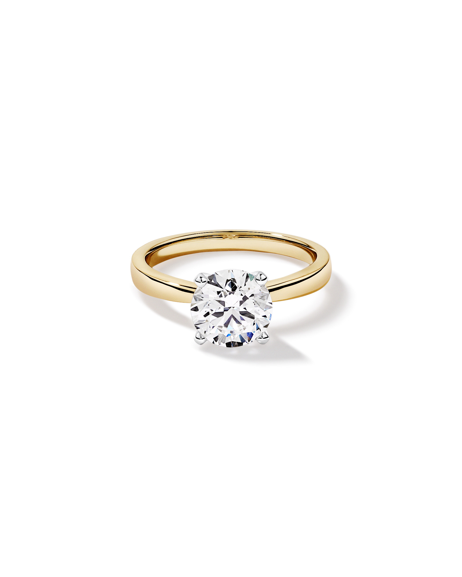 Bague de fiançailles TW ronde et brillante en diamant cultivée laboratoire 2,00 carats or jaune blanc 14