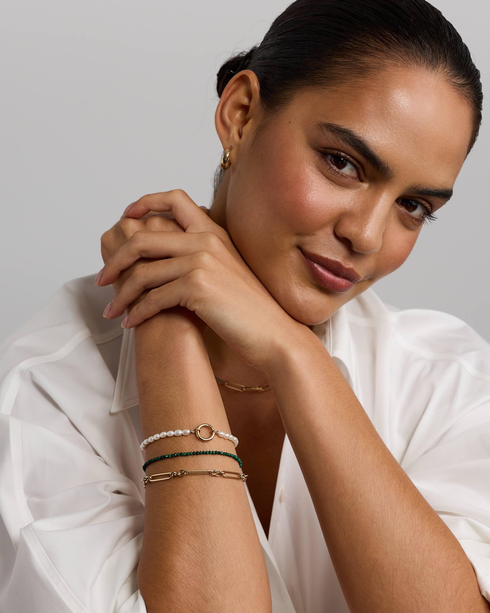 Malachite Bead Bracelet in 10kt Yellow Gold