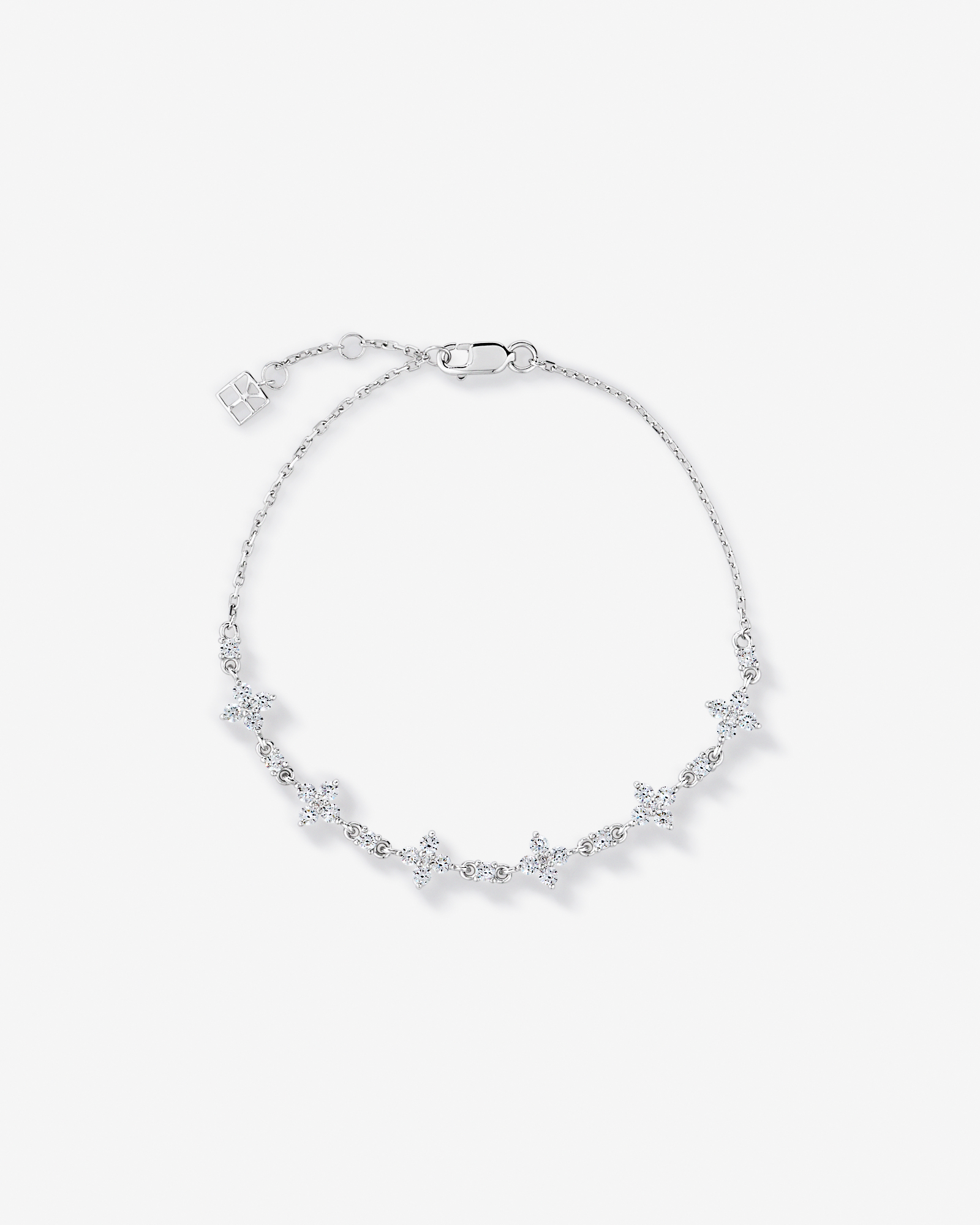 Cubic Zirconia Floral Station Bracelet in Sterling Silver