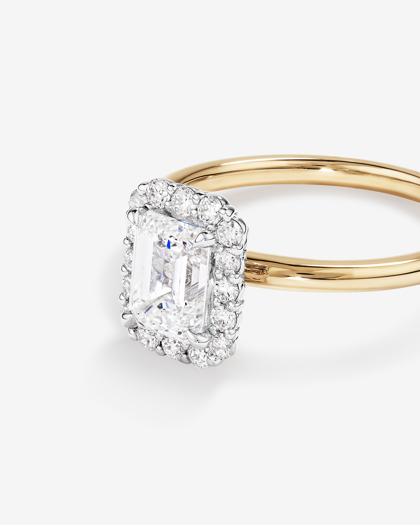 1.46 Carat TW Emerald Cut Laboratory-Grown Diamond Halo Engagement Ring 14kt Yellow and White Gold