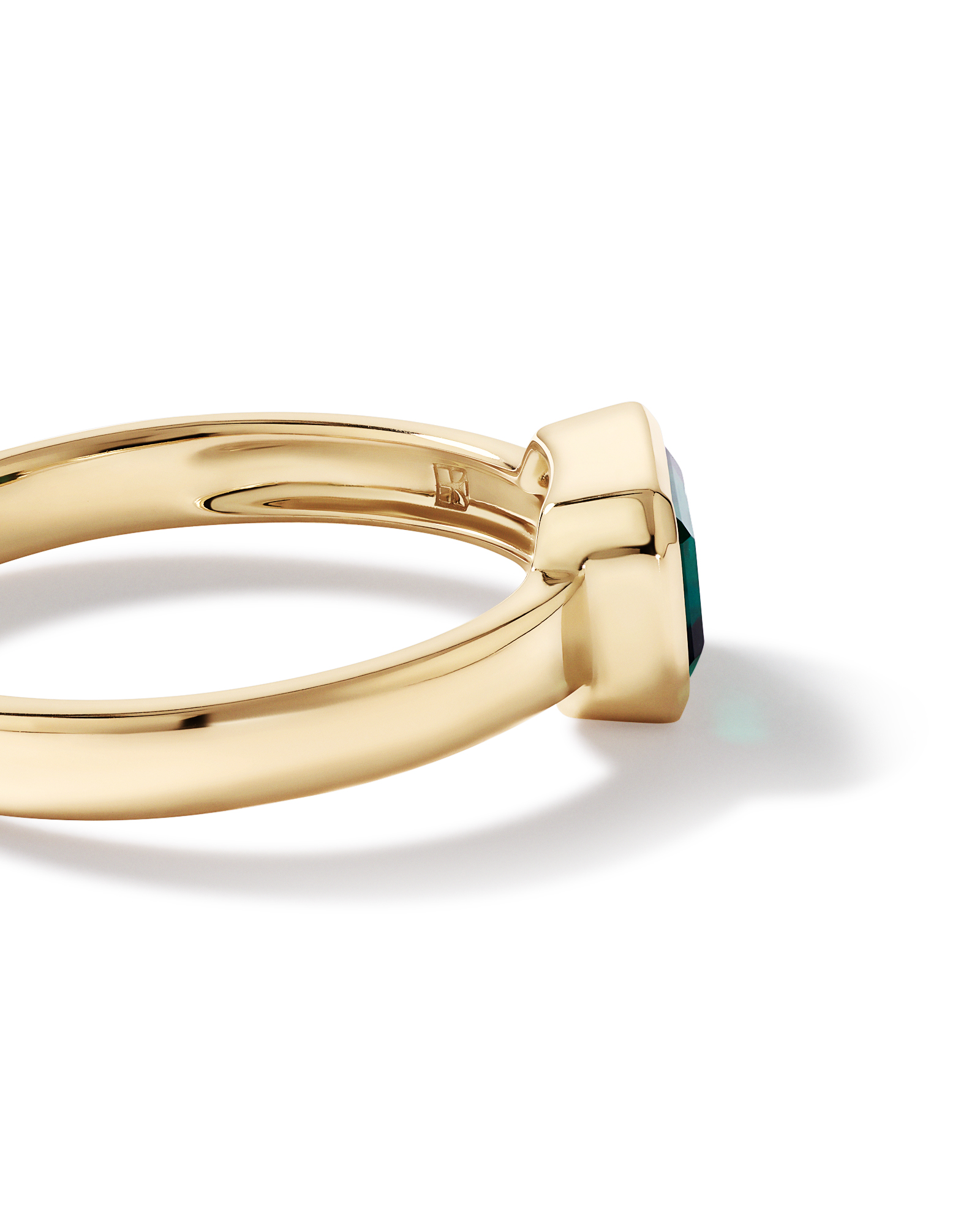East-West Set Created Emerald Bezel Ring in 10kt Yellow Gold