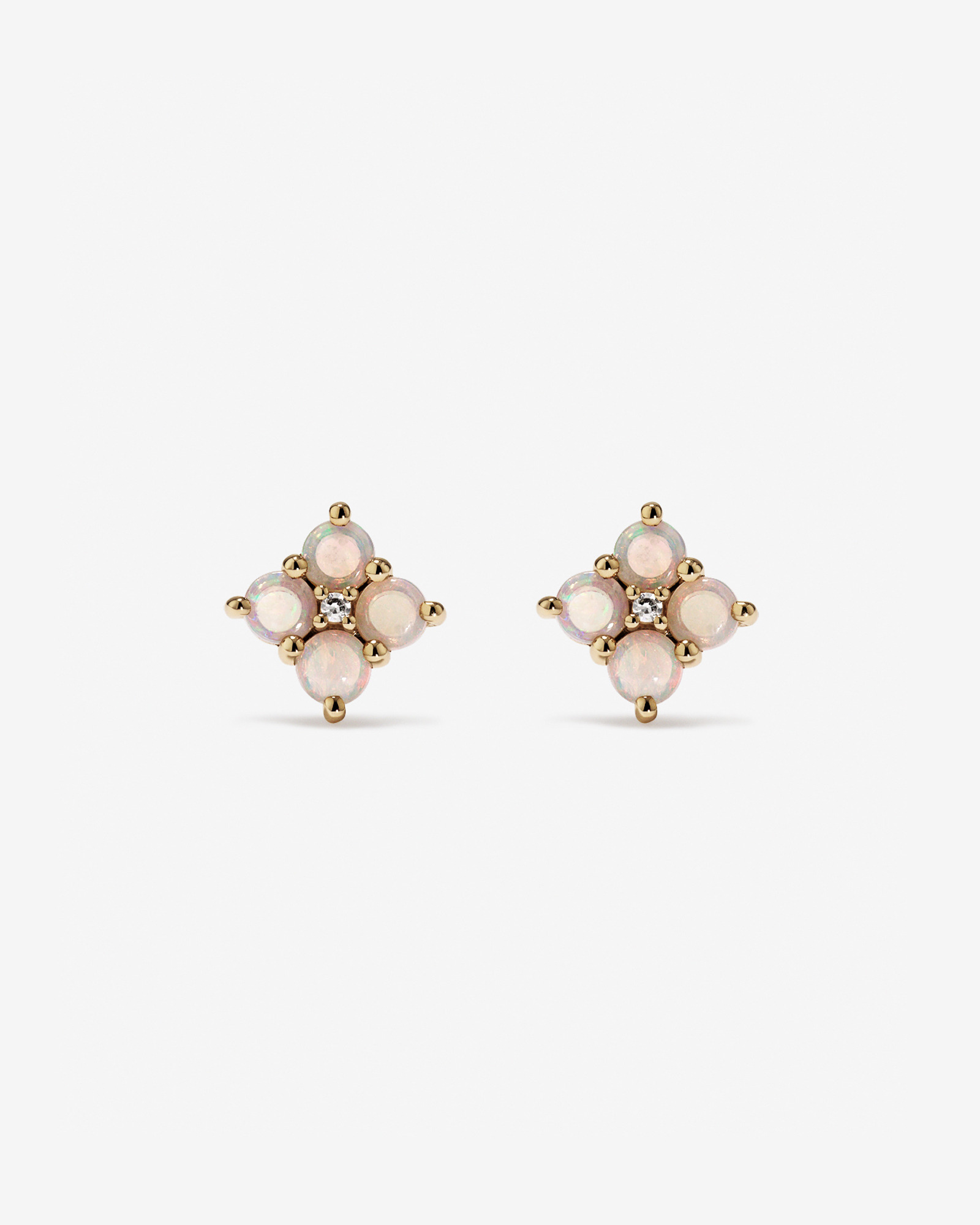 Australian Opal & Diamond Accent Stud Earrings in 10kt Yellow Gold