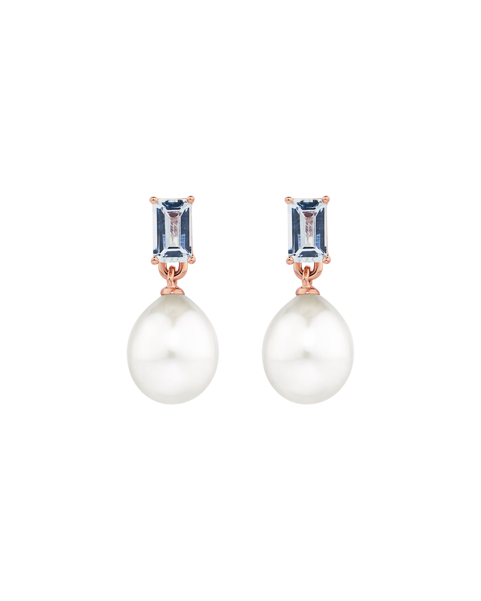 Multi-Wear Aquamarine and Cultured Freshwater Pearl Drop Stud Earrings in 10kt Rose Gold