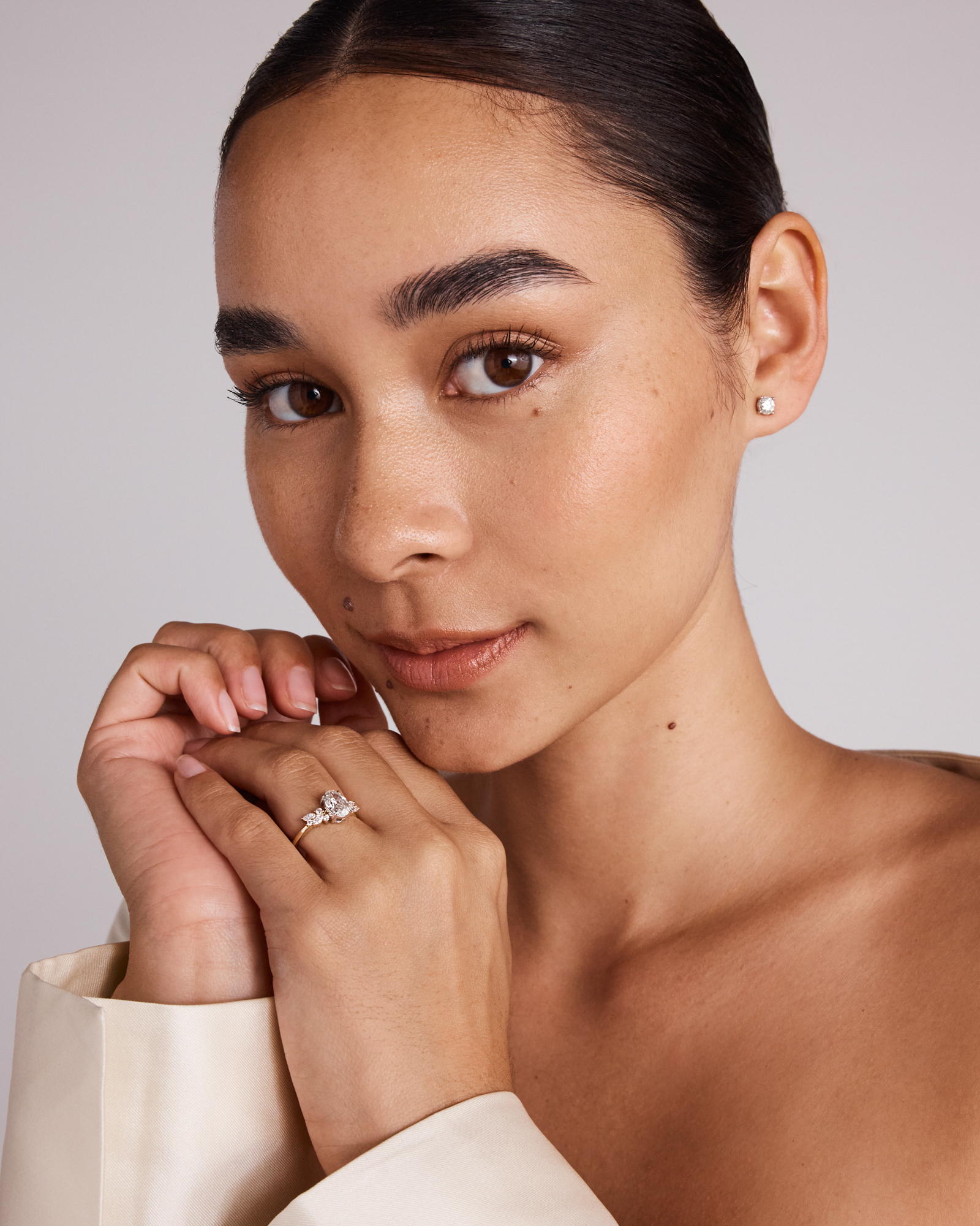 1.40 Carat TW Oval Cut Laboratory-Grown Diamond Marquise & Round Side Stone Engagement Ring 14kt Yellow White Gold