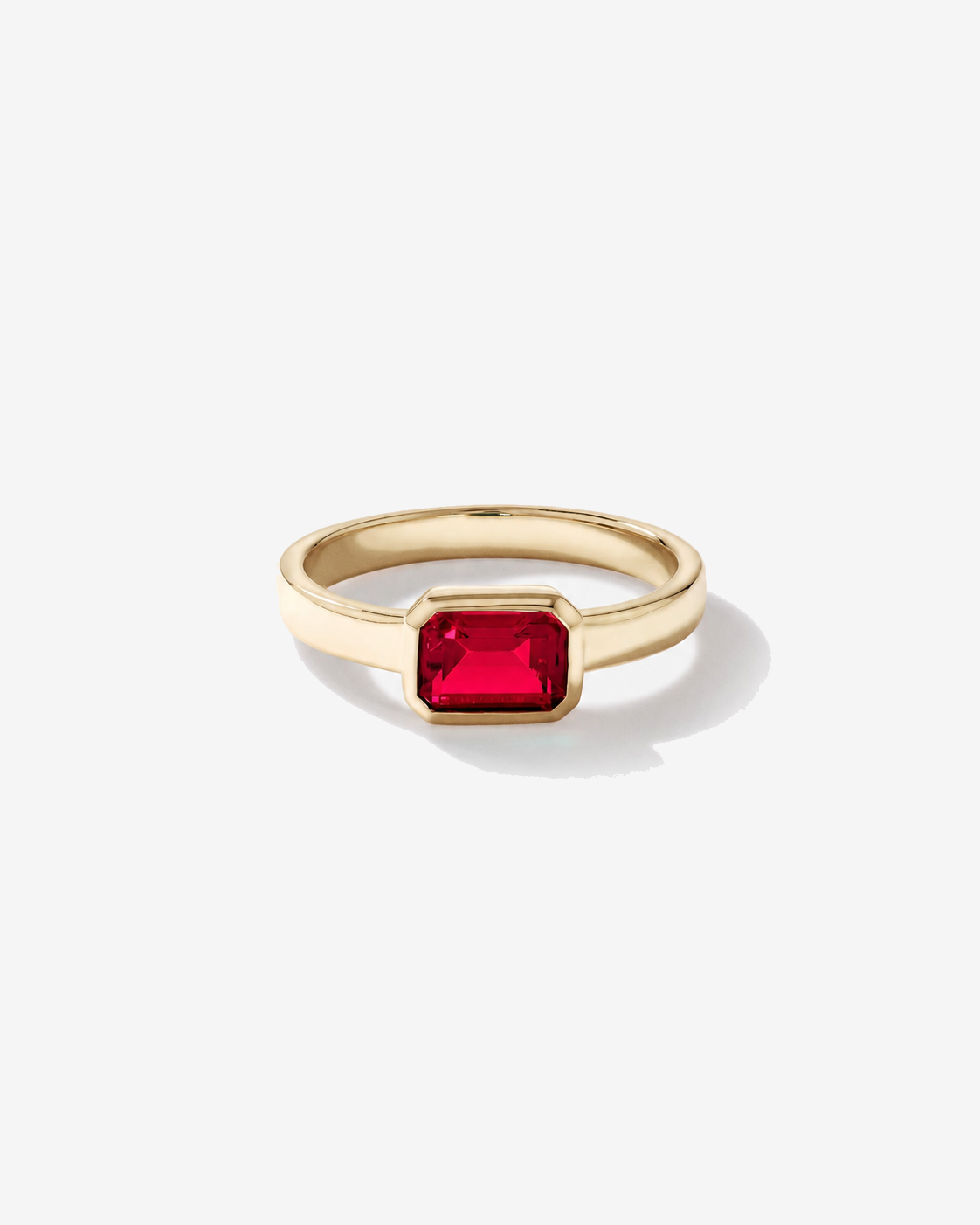 Created Ruby Bezel Ring 10kt Yellow Gold