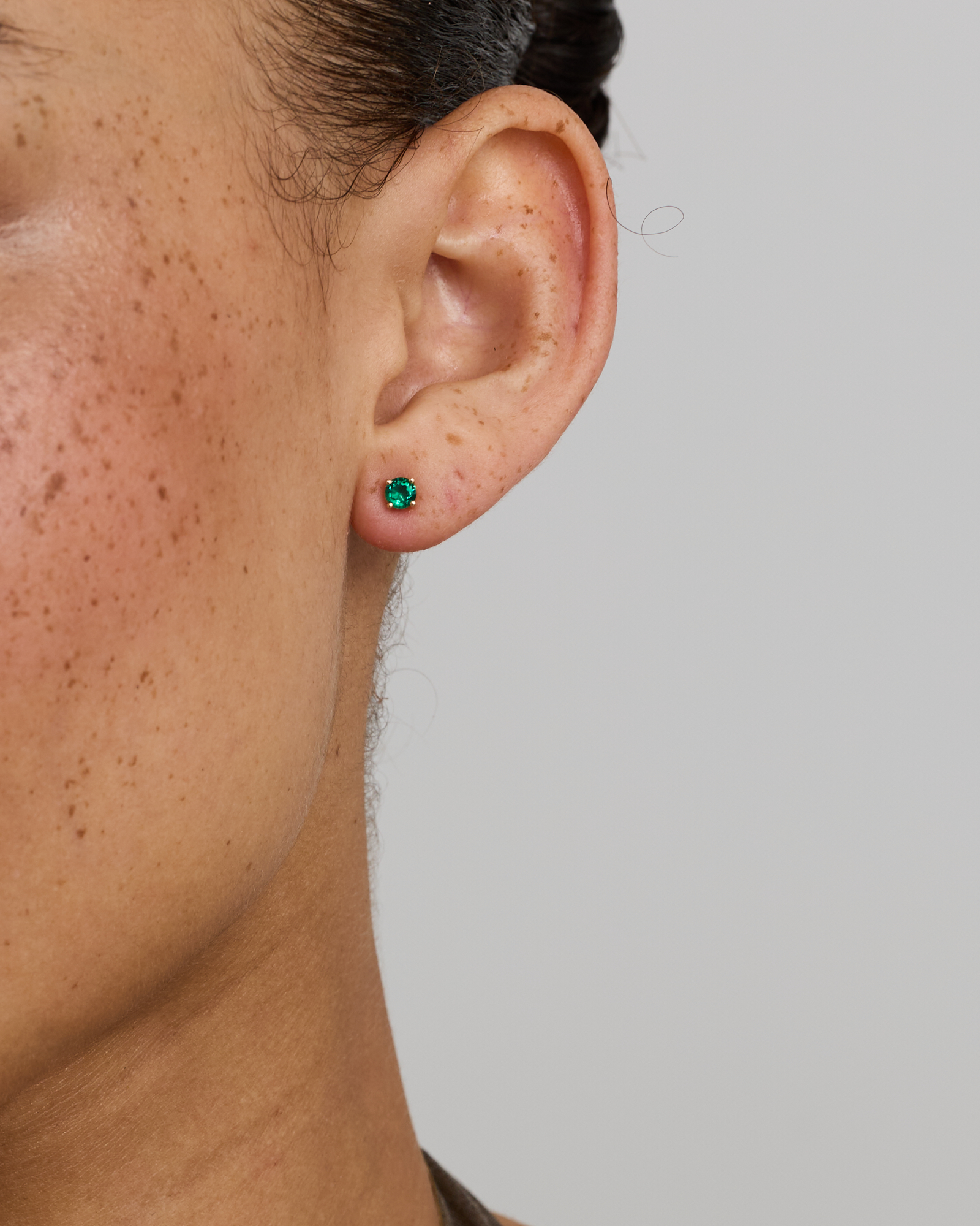 Stud Earrings with Green Created Emerald in 10kt Yellow Gold