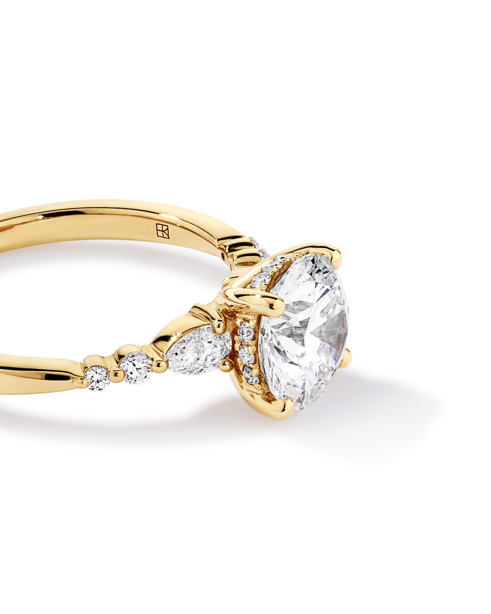 2.28 Carat TW Round Brilliant and Pear Laboratory-Grown Diamond Side Accent Ring 14kt Yellow Gold
